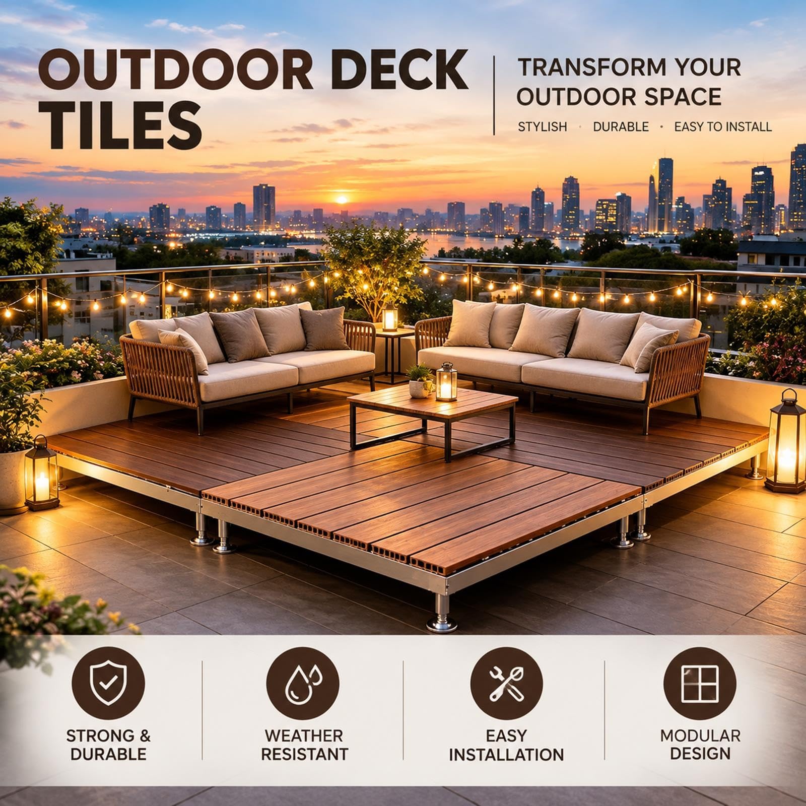 4 PCS Plataforma Terraza Modular Elevada Resistente A La Intemperie WPC