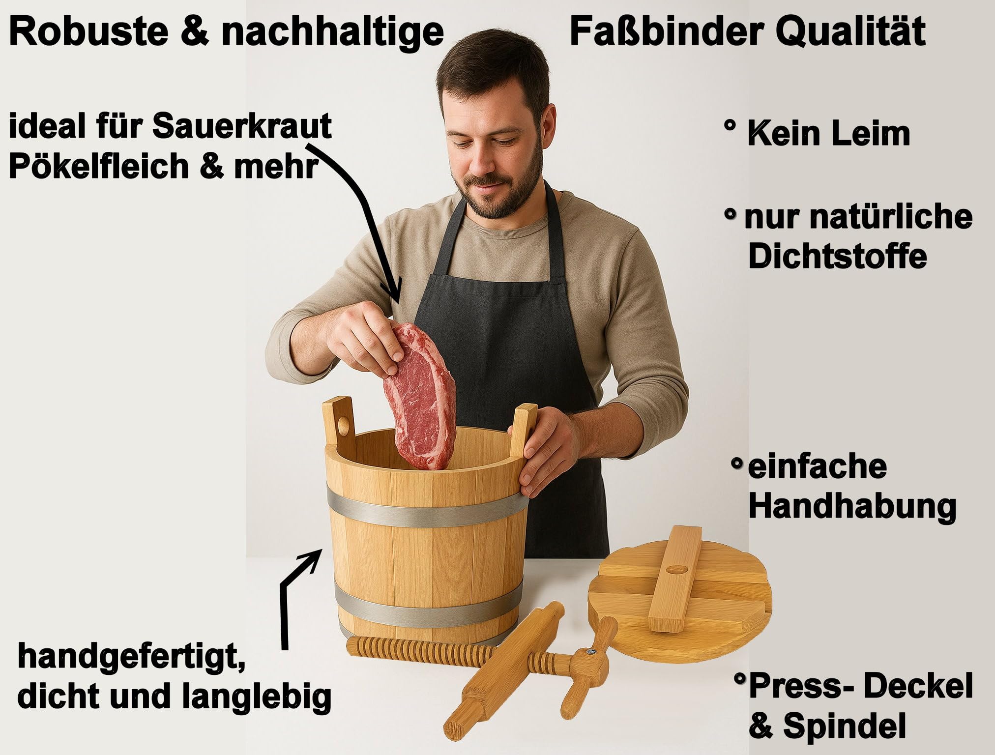 Krautfass Holz Pökelfass Surfass 17 l Fleischfass Sauerkrautfass Farbe mit Spindel und zweitem Boden …