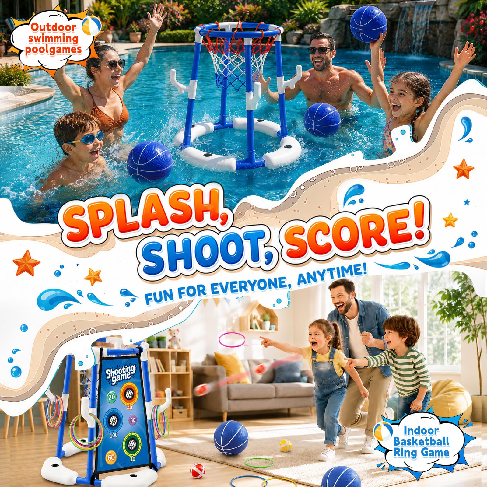 FOSUBOO Juguete de Piscina para Adultos y niños, Juegos de Agua, Canasta de Baloncesto, Juguete acuático, Canasta de Baloncesto, Accesorios de Piscina, diversión (2 Pelotas de bastketballs FOSUBOO Juguete de Piscina para Adultos y niños, Juegos de Agua, Canasta de Baloncesto, Juguete acuático, Canasta de Baloncesto, Accesorios de Piscina, diversión (2 Pelotas de bastketballs