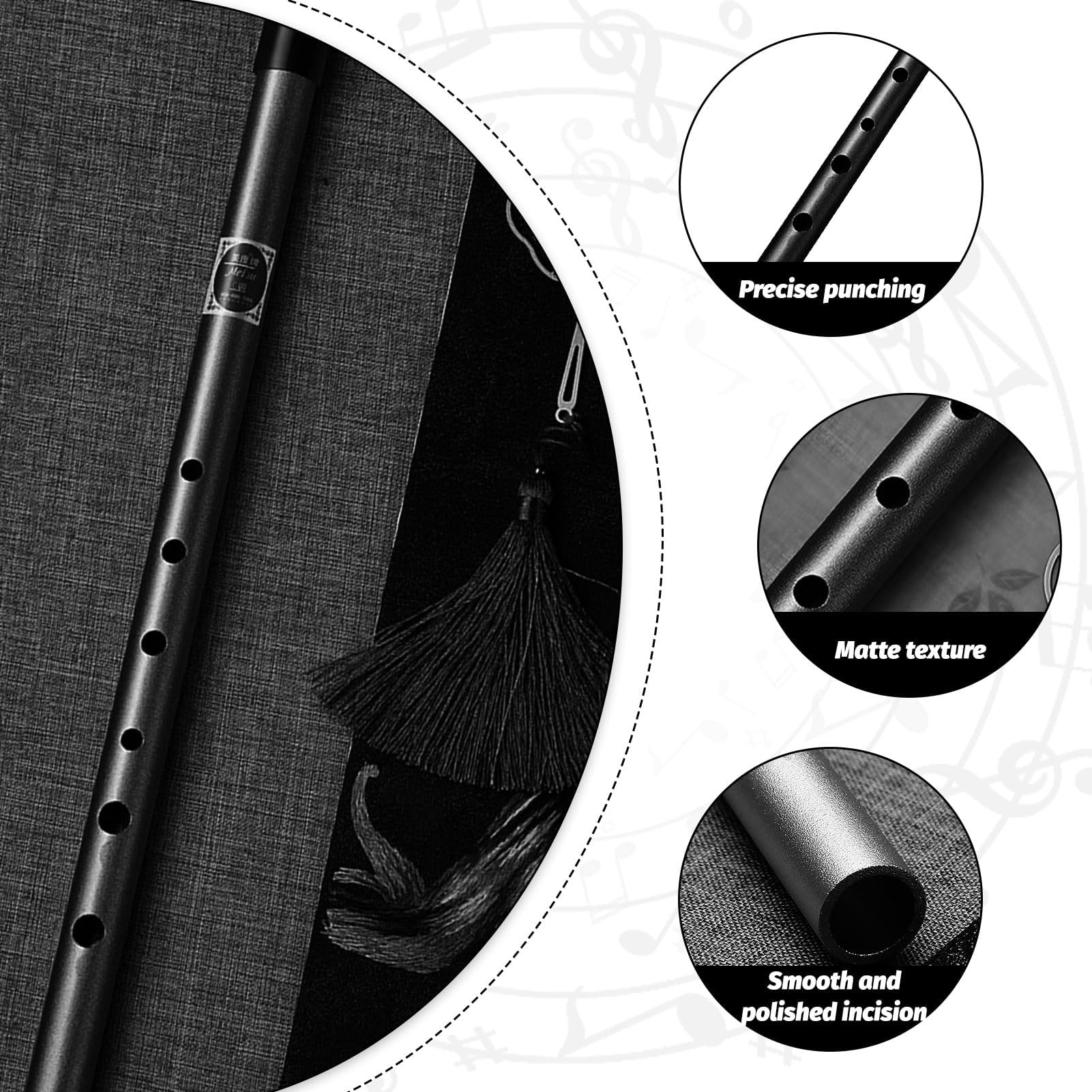 Authentic Penny Whistle D - Six-Hole Tin Whistle Perfect for Traditional Celtic Music - Black - Image 3