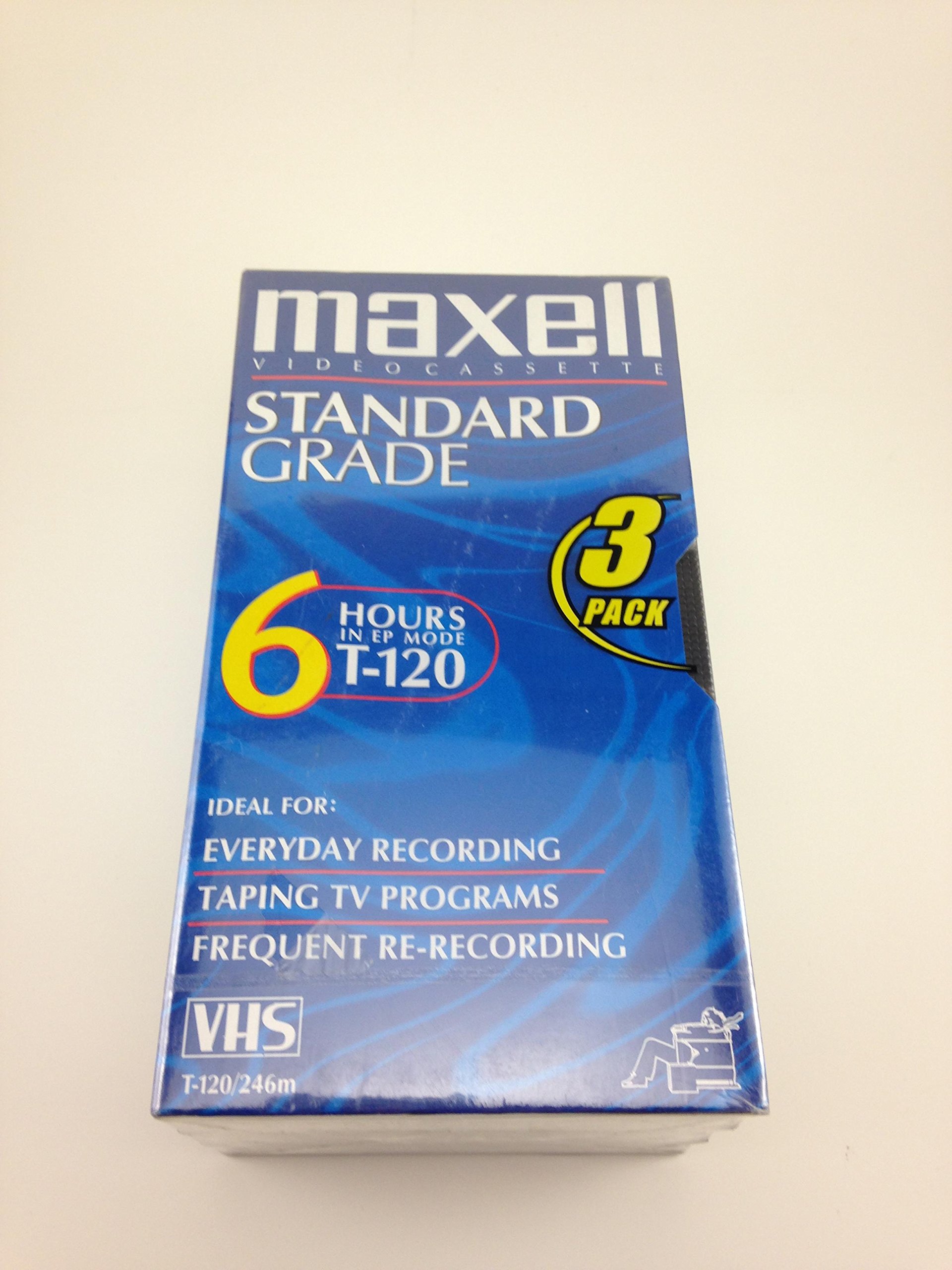 Maxell VHS/VCR Standard Grade Videocasette Tape T120-STD (Pack of 3)