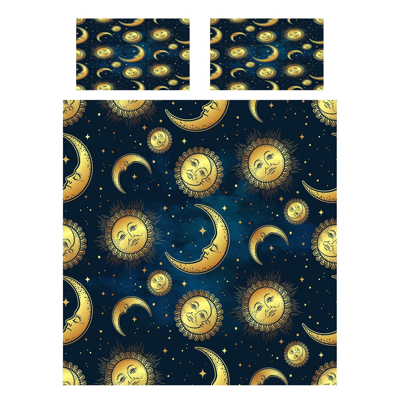 ANHOPE Boho Sun Moon Stars Duvet Cover Set Soft Lightweight 3 Piece Bedding Set including 2 Pillowcases Bohemian Style Print Pattern All Season Quilt Cover with Zipper Closure Single - Image 2