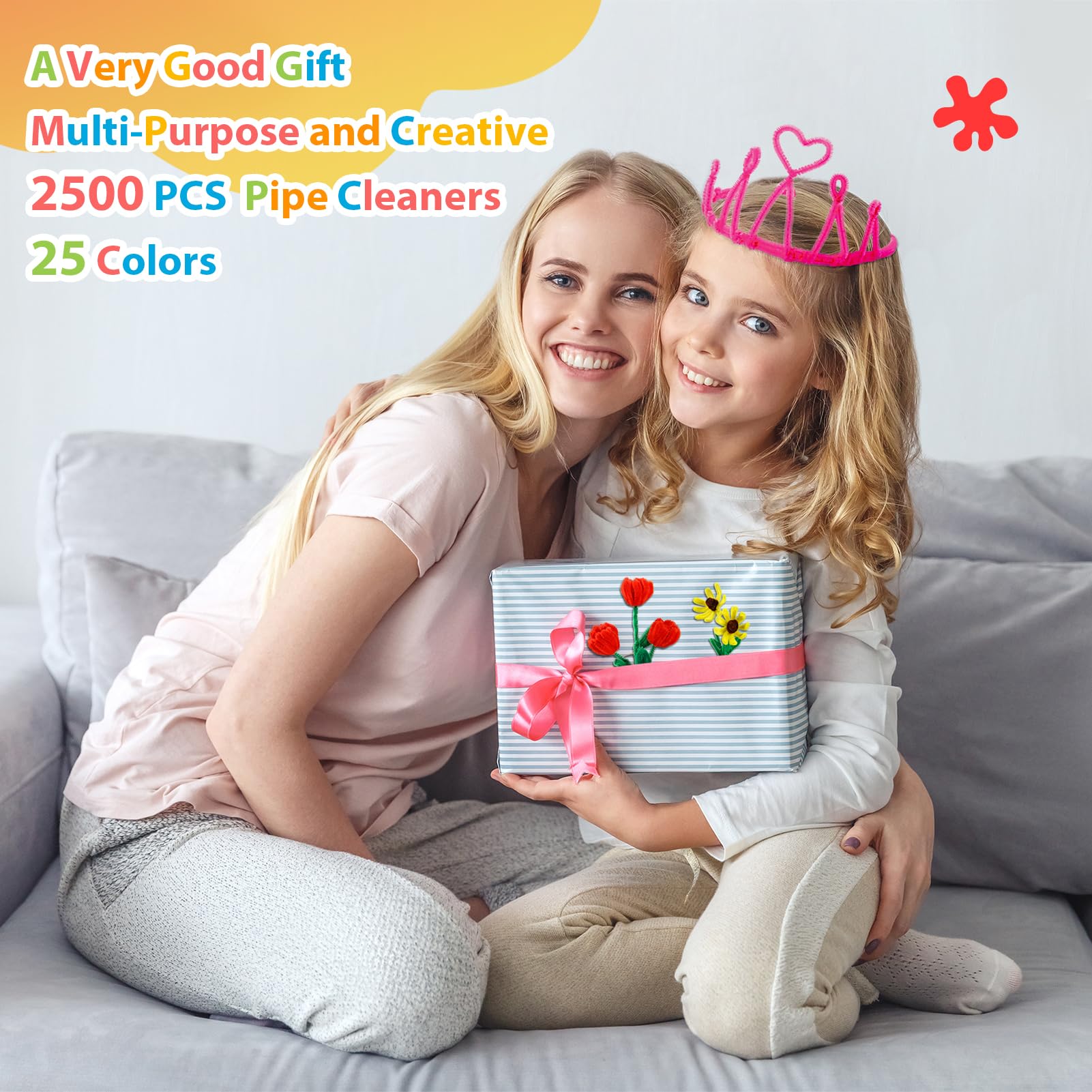 Caydo Pfeifenreiniger, Bastelbedarf, 2500 Stück, 25 Farben, verschiedene Glitzer-Chenille-Stiel, funkelnde Pfeifenreiniger, Großpackung für Kinder, kreatives DIY-Projekt, Kunst, Handwerk, Dekoration, | Verschiedene Glitzer-Chenille-Stiele, DIY-Projekte, T