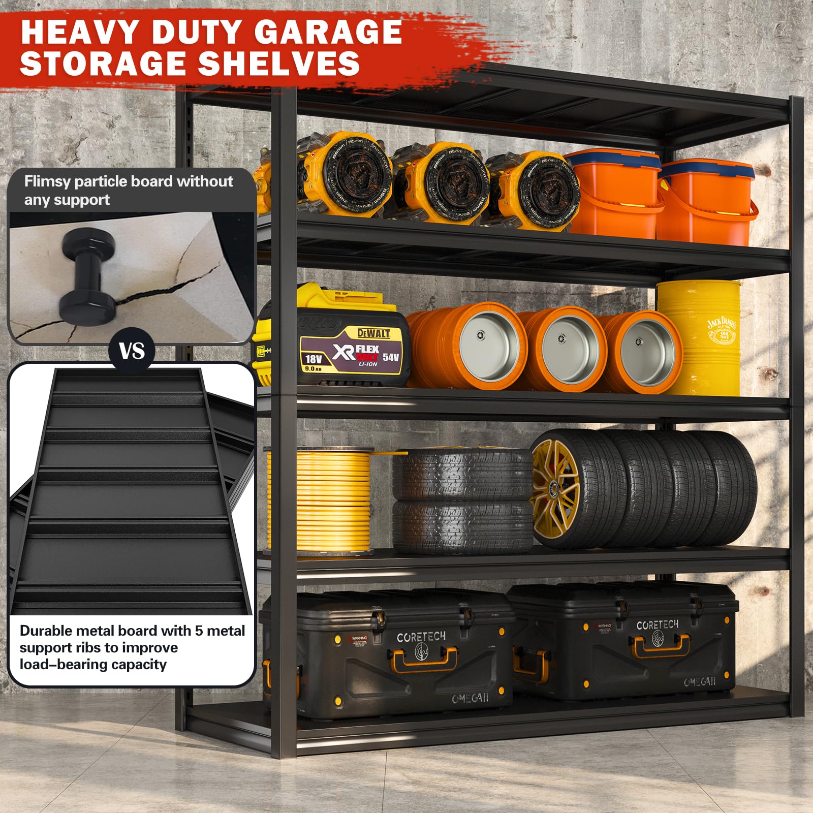 REIBII 48" Wide Garage Shelving Heavy Duty 72"H Garage Storage Shelves