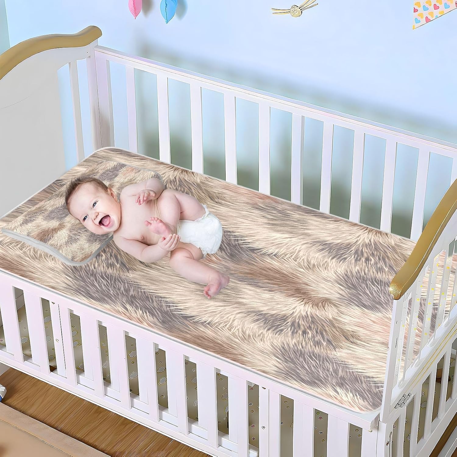Cooling Baby Mattress 28" x 52" Breathable Animal Porcupine Fur Print Brown Bed pad for Baby&Toddler