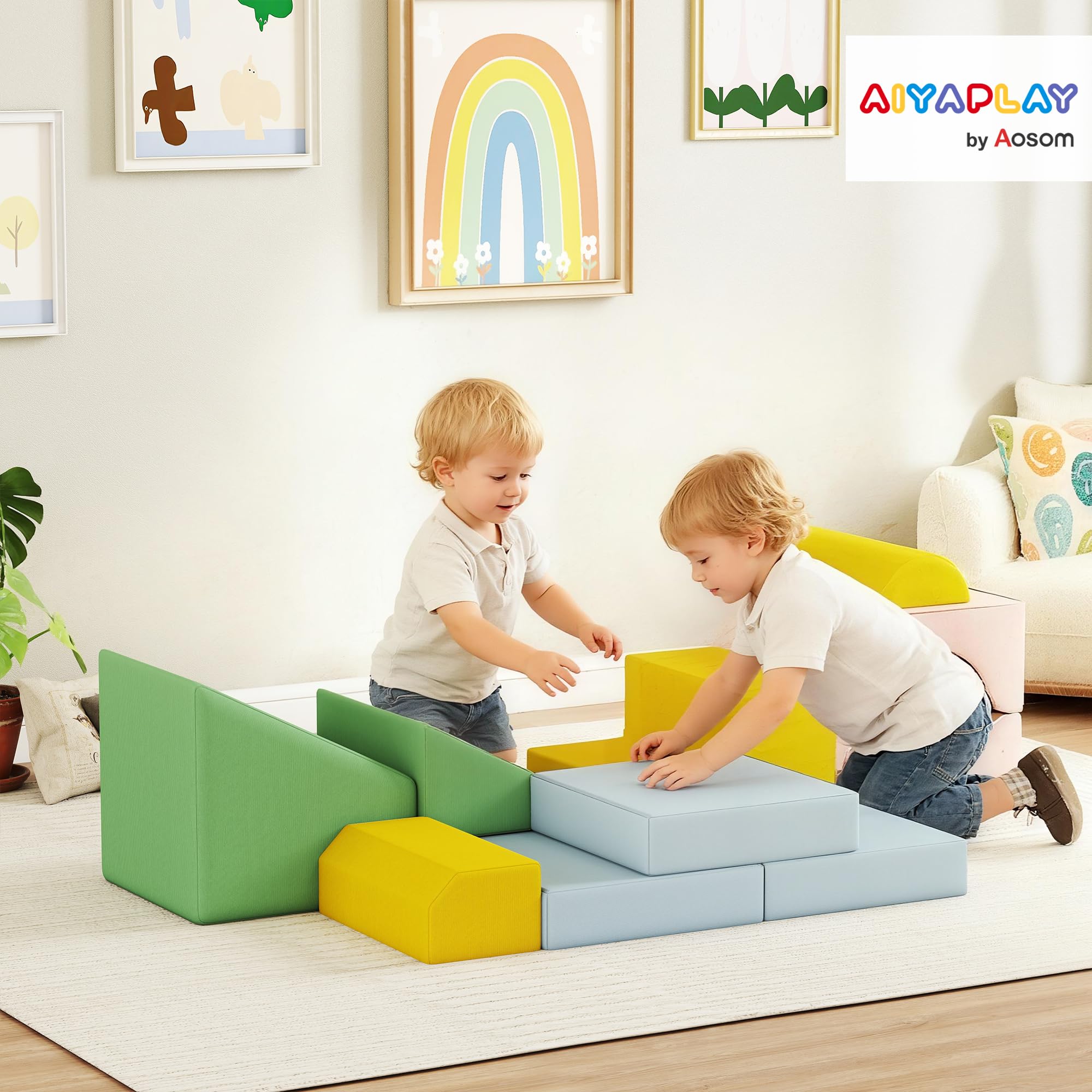 AIYAPLAY Schaumstoff Bausteine 12-TLG. Softbausteine Bausteinset Bunt | Kinder, mit Cord-Optik, Klettern, Großbausteine, Schaumstoff-Kletterblöcke, Bauklötze