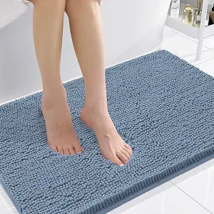 Smiry Luxury Chenille Bathroom Rugs 36x24, Extra Soft and Absorbent Shaggy Bath Mat, Machine Washable, Non-Slip Plush Carpet Runner for Tub, Shower, and Floor, Home Decor Accessories, Grayish Blue