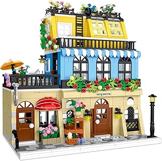 City Boutique Hotel Modular Building Set with LED Lights for Teens and Adults, Friends House Building Blocks Toy Street View Compatible with Lego-1464pcs