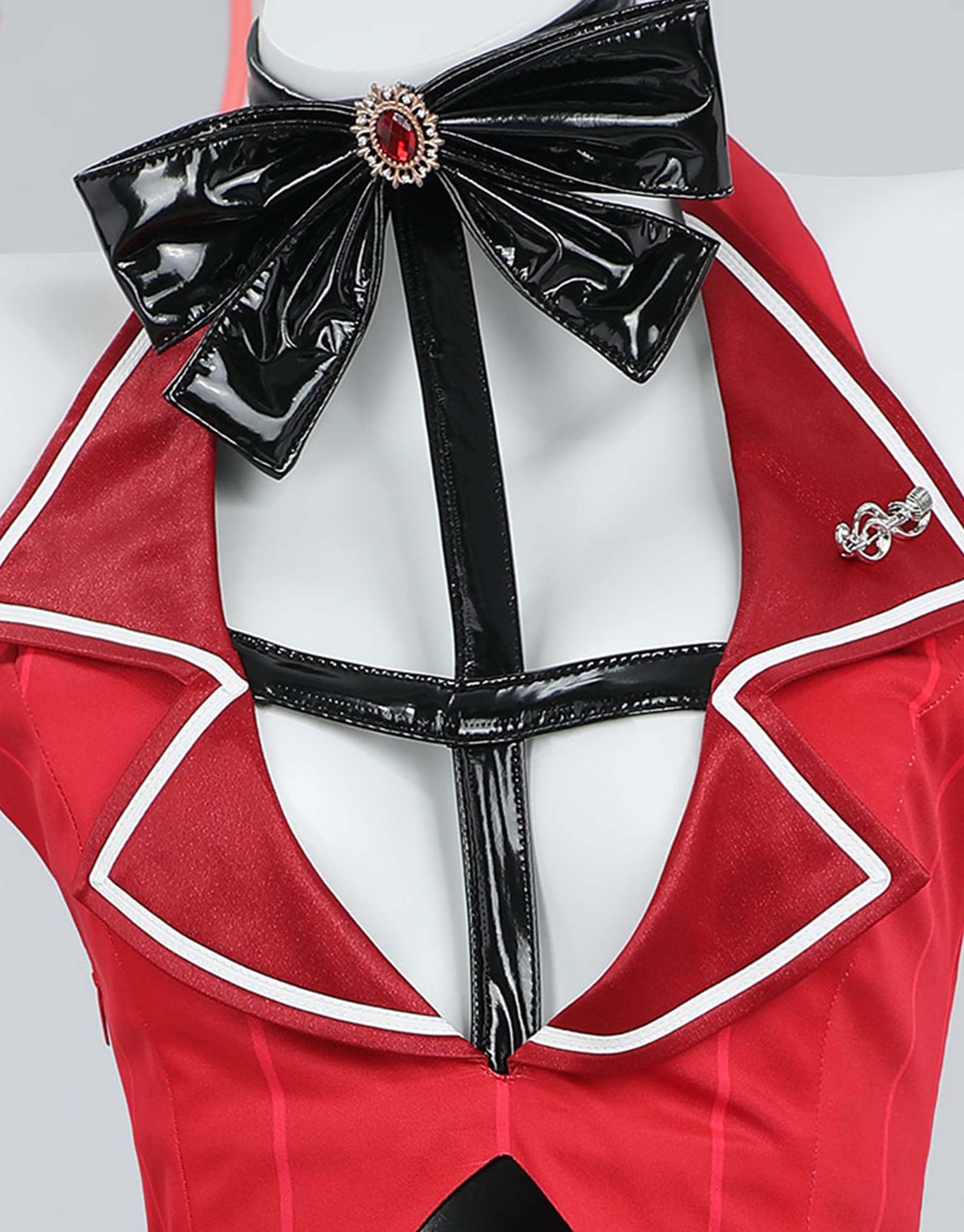 Mobbunny Women Halloween Demon Derivative Sexy Cosplay Set Black Red Hollow Bodysuit and Gloves: Medium Red