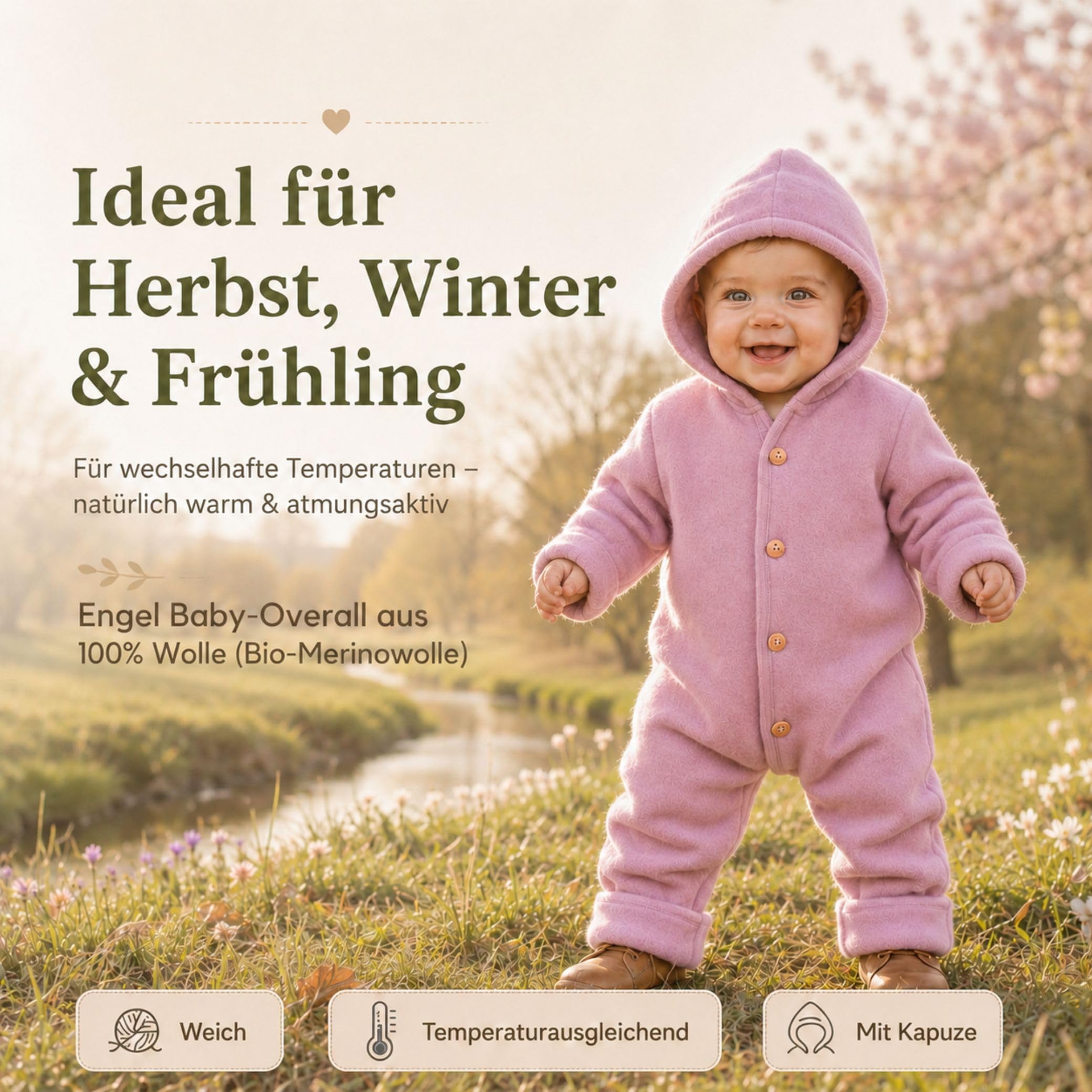 Engel Walk Overall & Windel Blaubaer – Wollfleece Baby Overall 100% Schurwolle (kbT) – Temperaturausgleichend, Atmungsaktiv, Kratzfrei – Wolloverall Baby Herbst & Winter – Babyanzug - Made in Germany