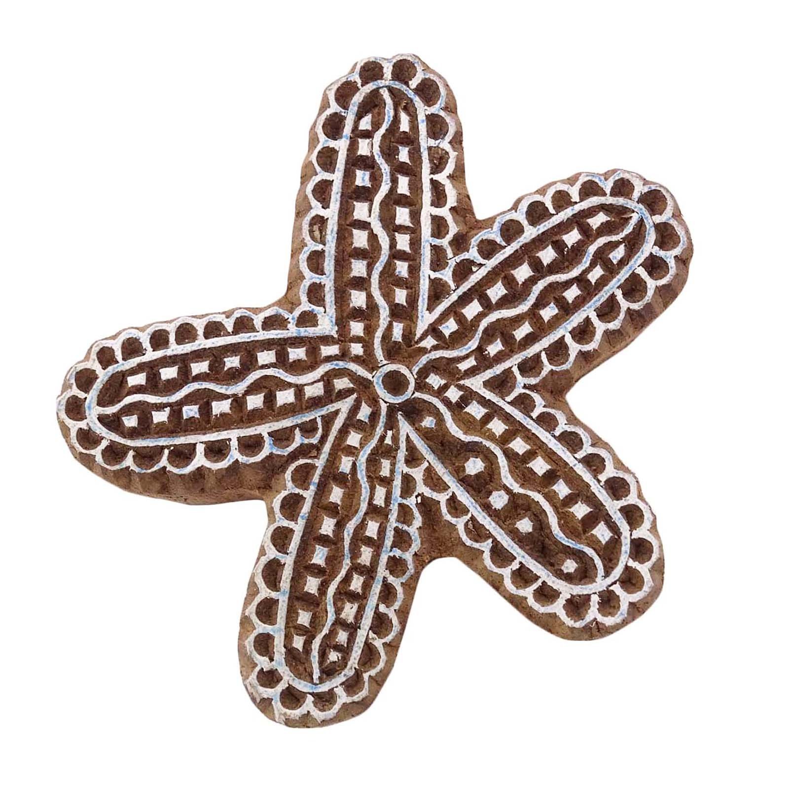 Indian Wood Star Fish Decorative Handcarved Wooden Textile Stamp Printing Block