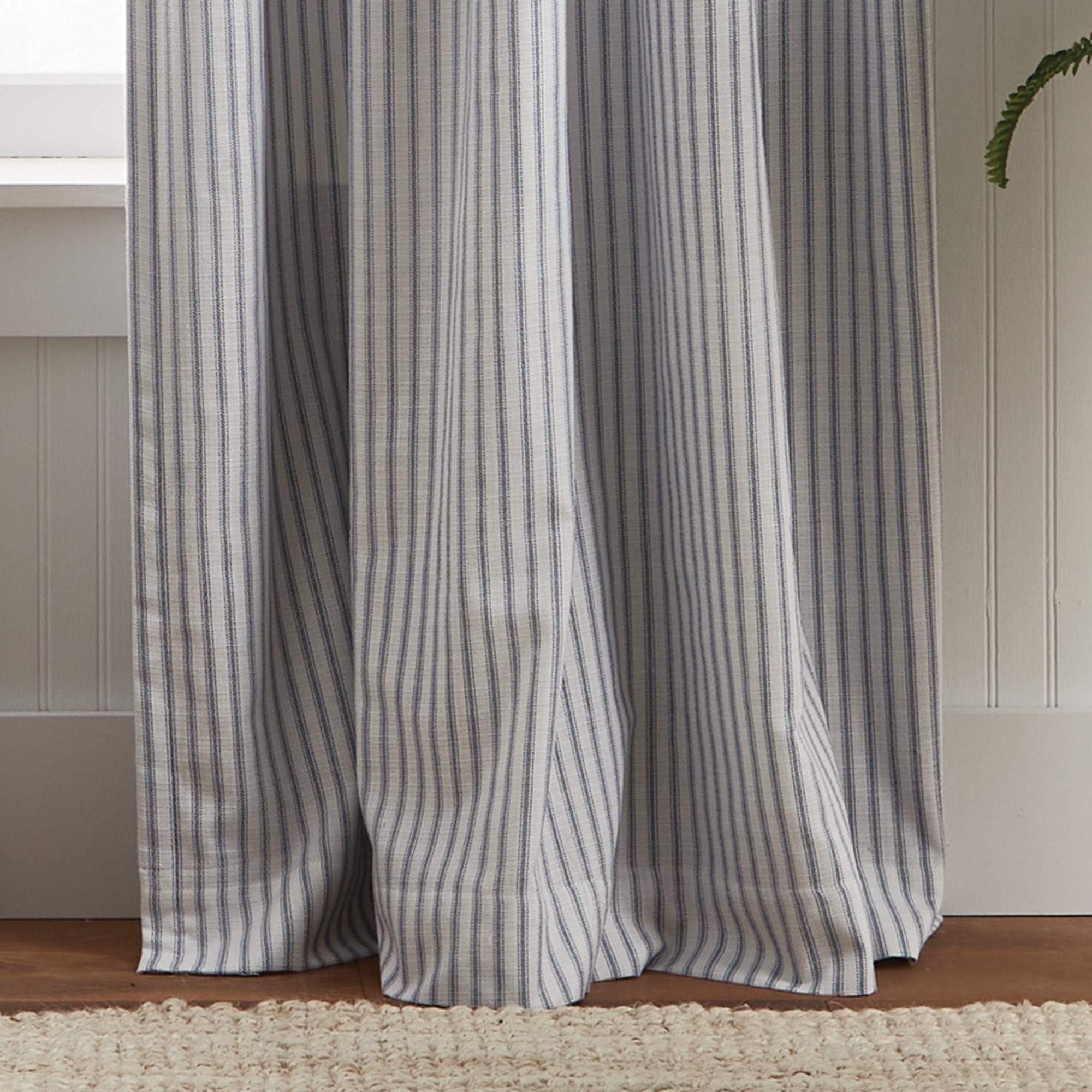 Martha Stewart Ticking Stripe Blackout Lining Rod Pocket/Back Tab Window Curtain Panel Pair, 84", White/Indigo - Image 3