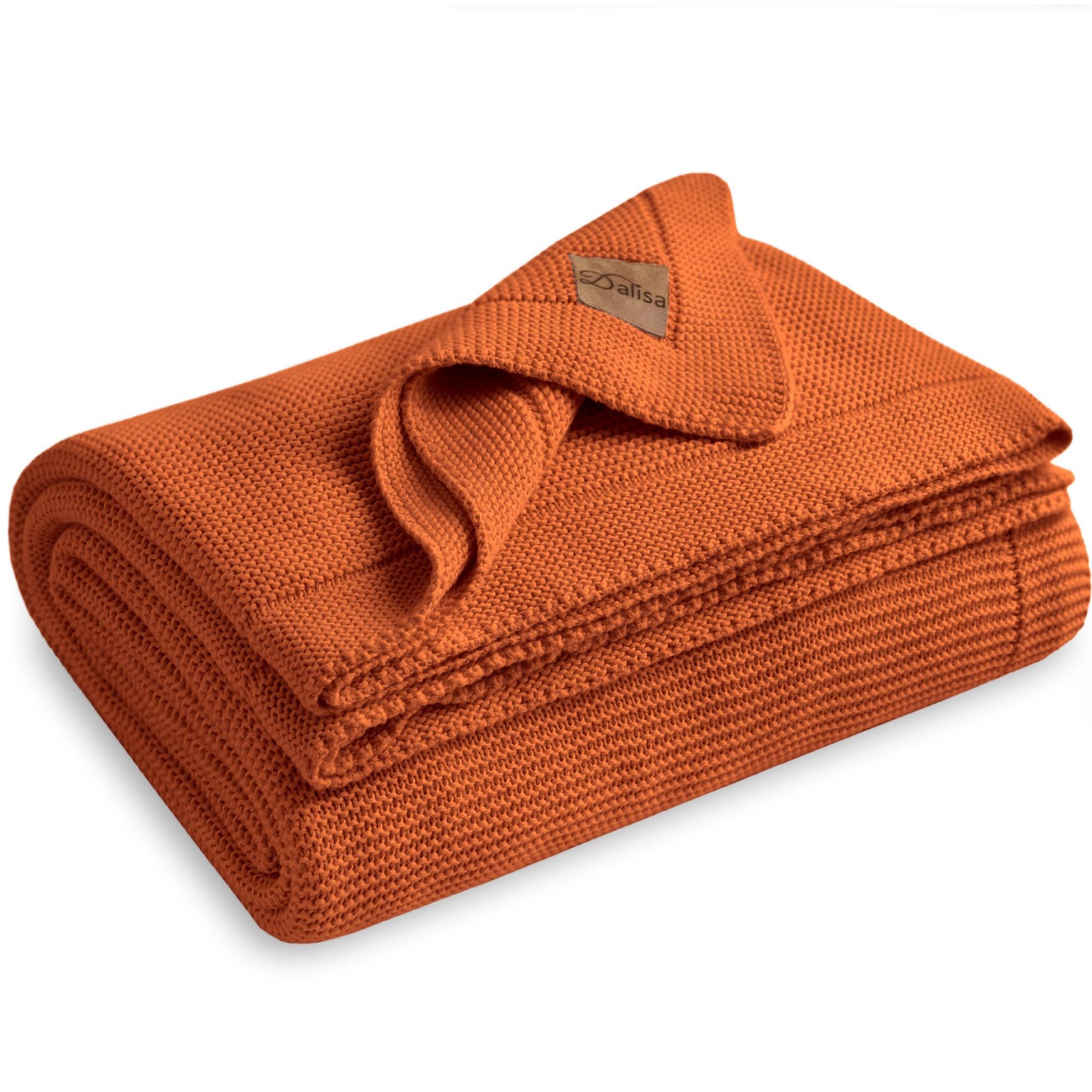 Dalisa Organic Turkish Cotton Throw Blanket 150 x 200 cm, Harvest Pumpkin – GOTS Certified, Soft Knit for Sofa & Bed, Boho Vintage Design, Machine Washable