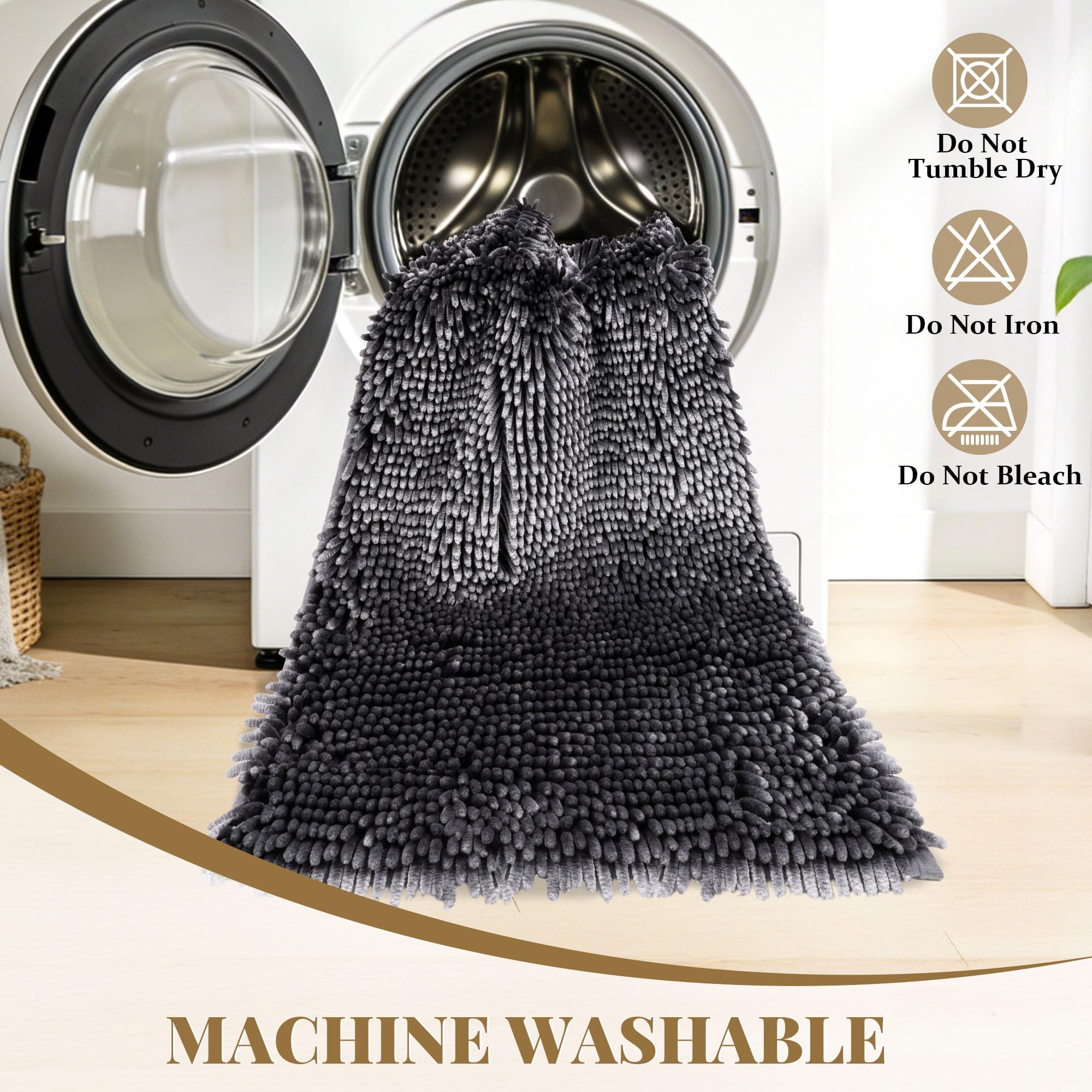 Tappeto da bagno in ciniglia, 60 x 180 cm, tappetino da bagno di lusso, extra spesso, morbido e assorbente, antiscivolo, lavabile in lavatrice, per pavimento del bagno, vasca e doccia, WC