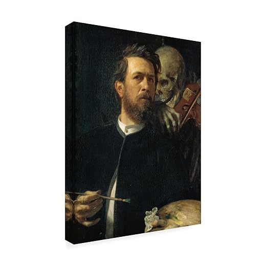 Wrapped Canvas Wall Art - Arnold Bocklin 'Self Portrait with Skeleton' Wall Art for Living Room, Bedroom, or Office Décor - 14x19