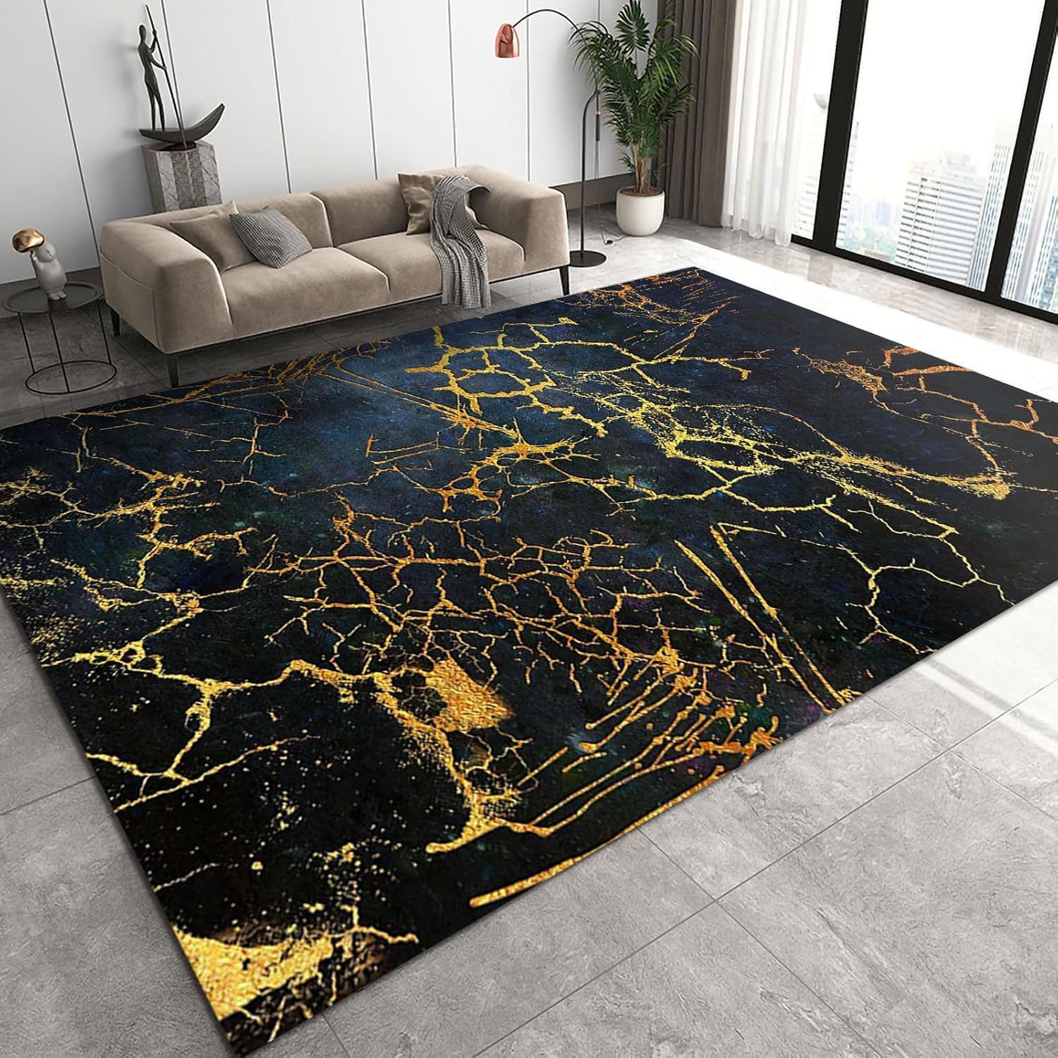 Tapis marbre abstrait 3D rectangulaire avec support antidérapant de 160x230 cm