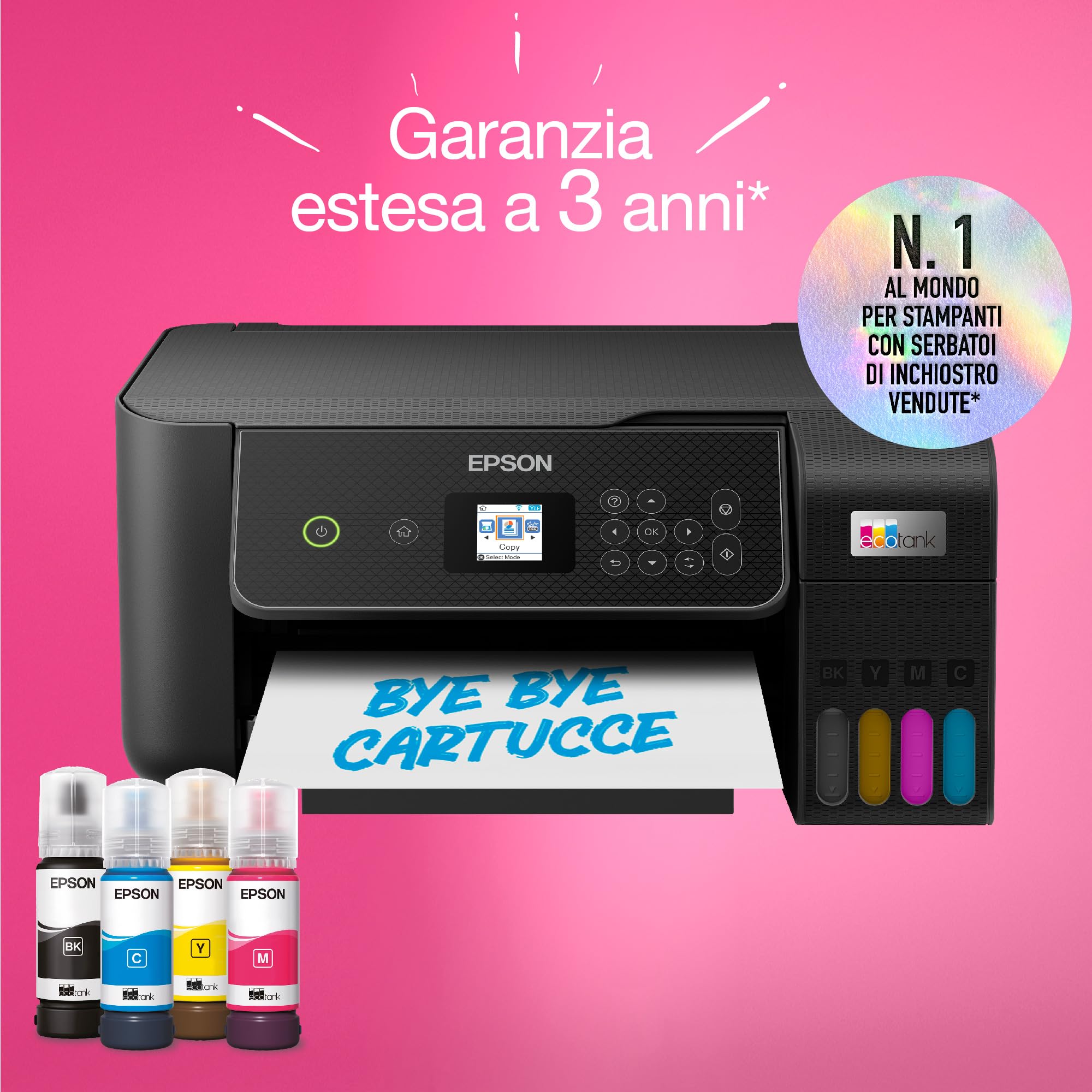 Epson EcoTank ET-2870 Stampante con Serbatoi D'inchiostro Wi-Fi A4 Stampa Copia Scansione LCD 3.7 cm 3 Anni Inchiostro Inclusi
