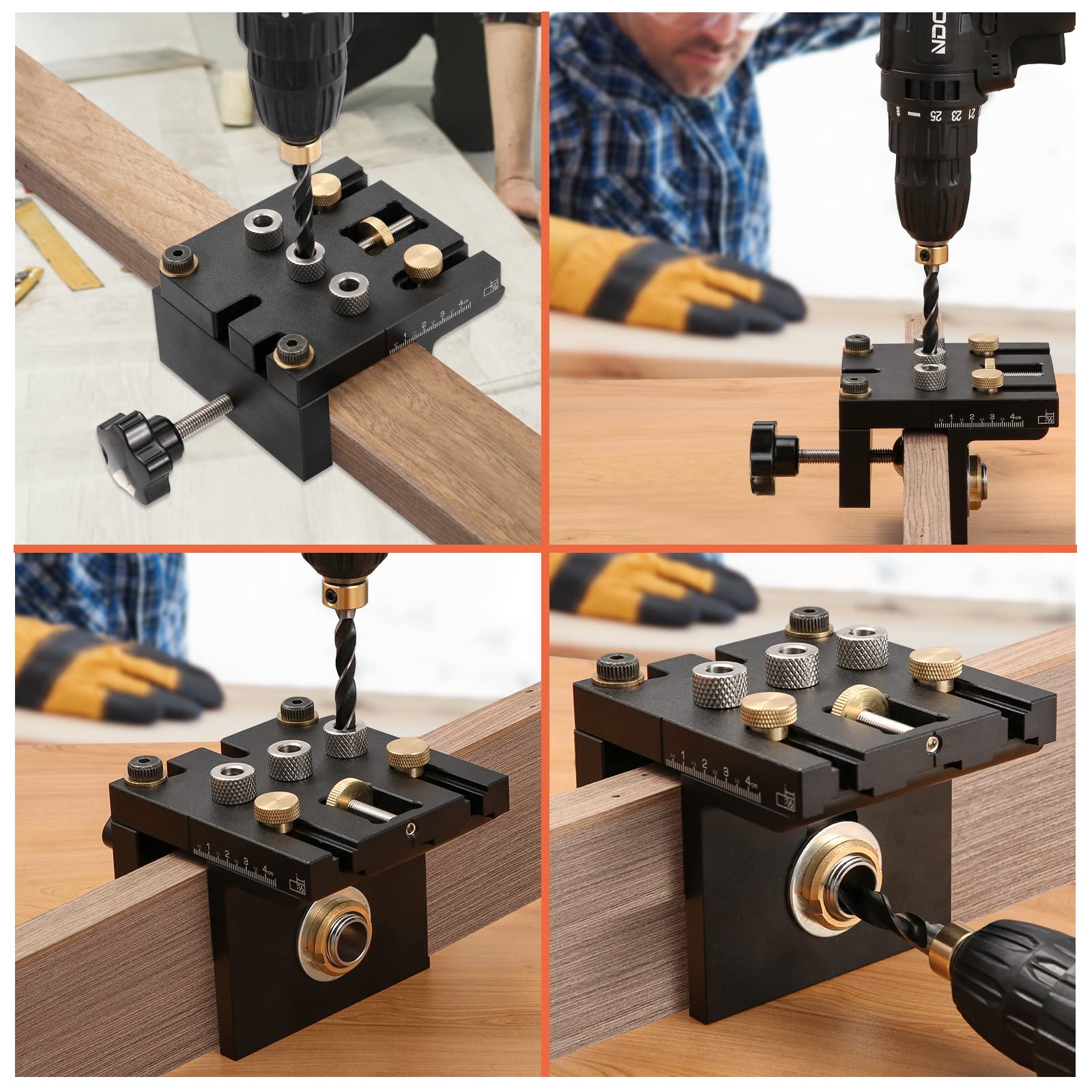 6/8/10/15mm Maschera di foratura per costruzione di mobili, pratico ausilio per tasselli, 3-in-1 Jig per doweling per lavorazione del legno, buchi per tasselli precisi con clip di