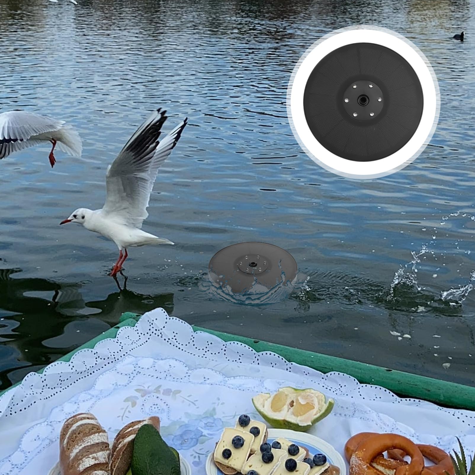 Schwimmender Solarbrunnen 210l/h mit LED Licht, 1 Satz Schwarz
