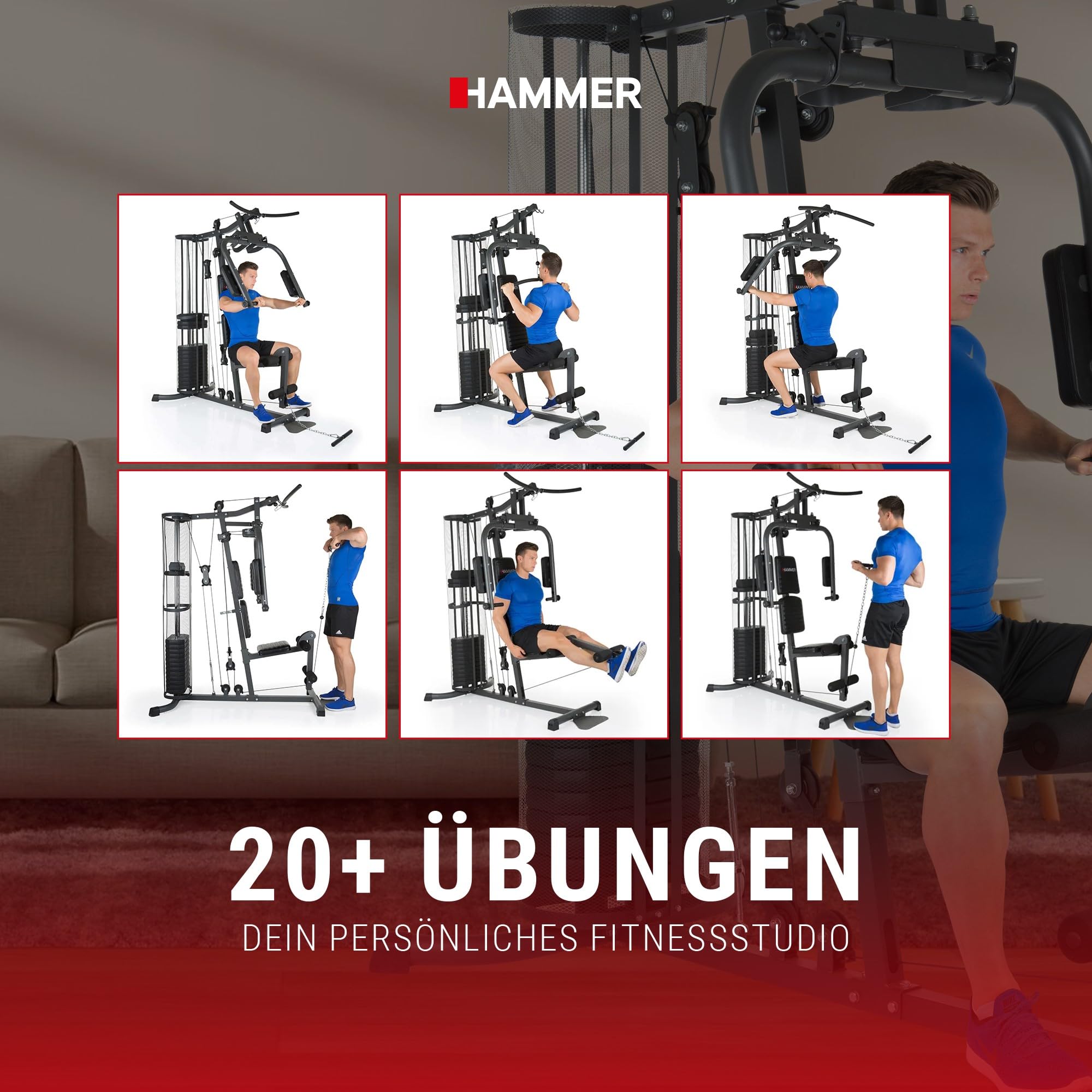 HAMMER Ultra Kraftstation, schwarz, 167 x 105 x 200 cm - Fitnessgeräte für Zuhause, Krafttraining, Fitnessstation, Home Gym