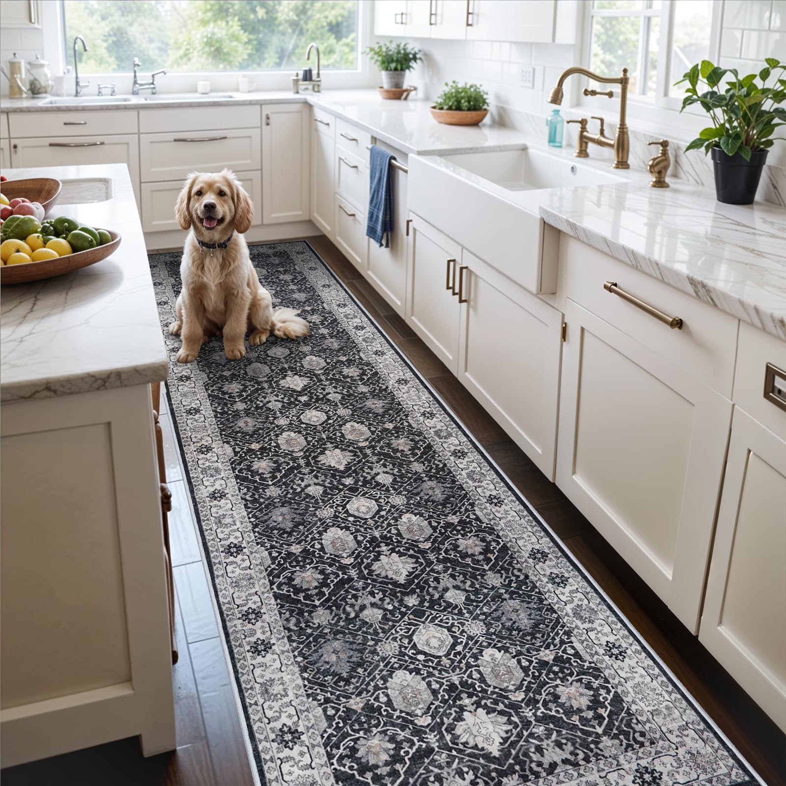 Washable 3x25 Extra Long Runners: Oriental Soft Non-Slip Hallway Runner Rugs for Kitchen Dining Room Indoor Low Pile Thin Entry Floor Mat Stain