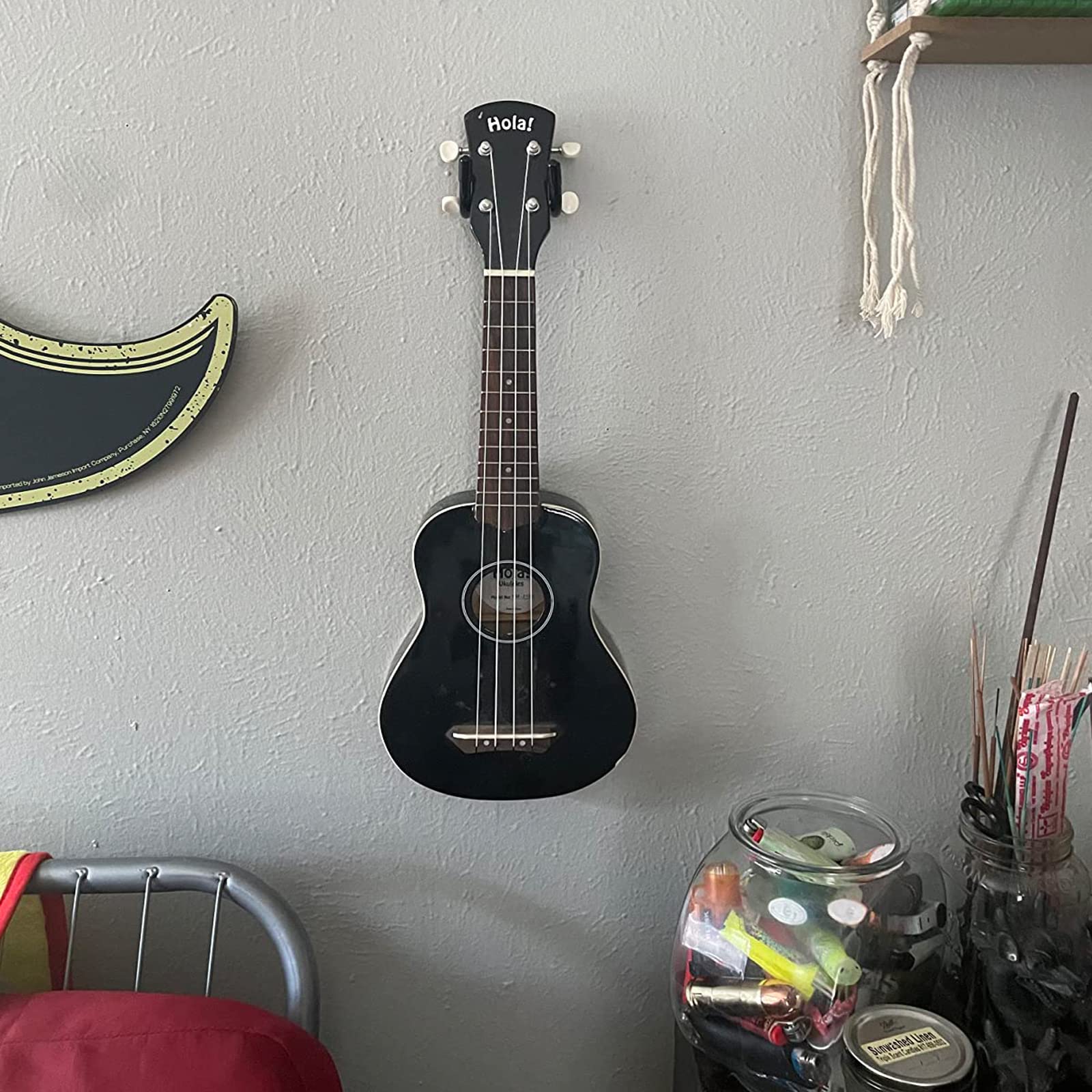 Pmsanzay Supporto orizzontale da parete per chitarra, confezione da 2 ganci da parete per chitarra, con viti, per ukulele, basso, banjo, mandolino