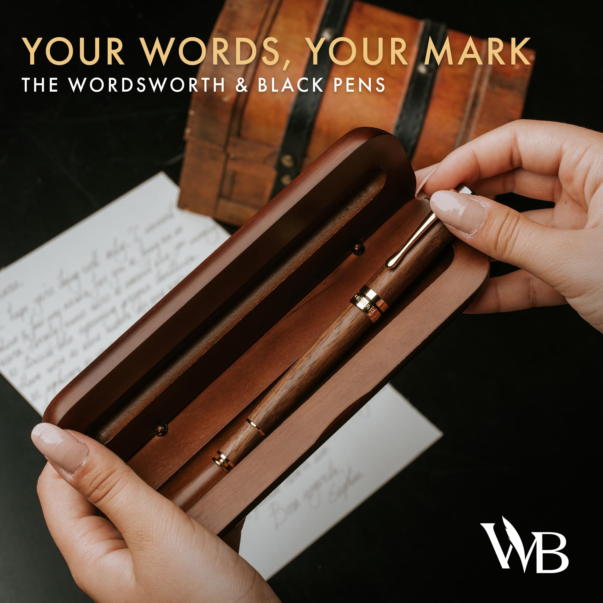 Wordsworth and Black Rollerball Pen-Stunning Luxury Pen Bamboo Brownwood Gold Finish, Refillable - Image 2