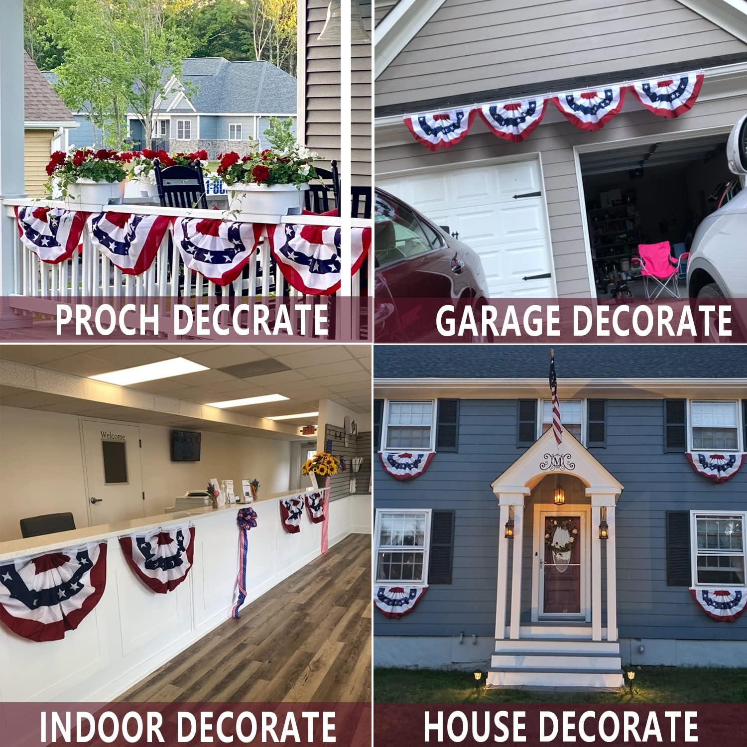 3 x 6Ft American Pleated Fan Flag, USA Patriotic Half Fan Bunting Flags, 4th of July Decorations Outdoor Banner(Set of 6) - Image 7