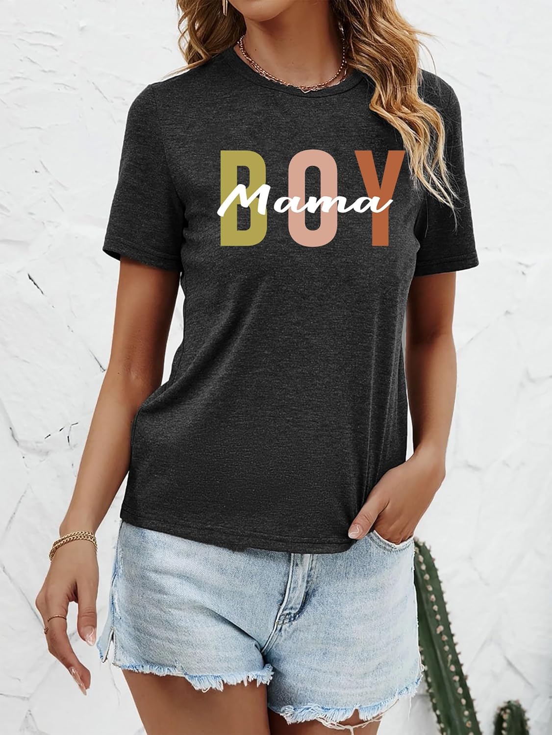 Funny Boy Mama Shirt for Women - Mom Letter Print Tshirt Boy Mom Short Sleeve Shirt Mothers Day Tee Top - Image 4