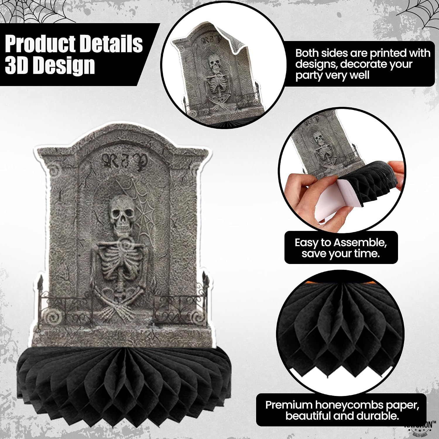 KatchOn, Halloween Tombstone Honeycombs - Pack of 12 | Halloween Table Centerpieces for Tombstone Halloween Decorations | Graveyard Tombstone Paper Honeycombs, Halloween Party Decorations