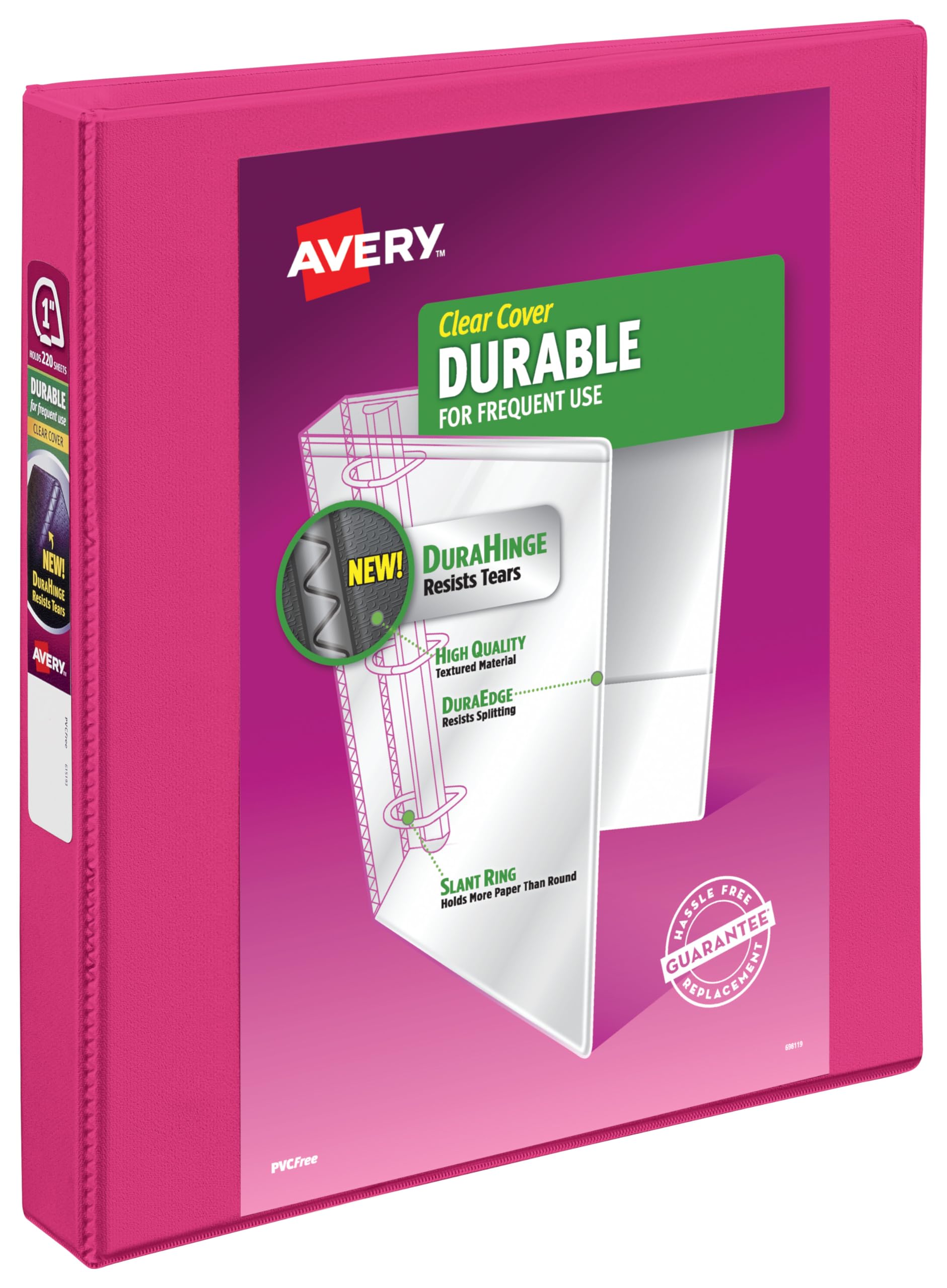 Avery Durable View 3 Ring Binder, 1 Inch Slant Rings, 1 Pink Binder (17830)