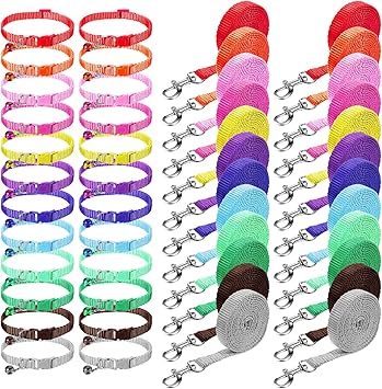48 Pcs Puppy Collar and Leash Set, Adjustable Dog Collars with Hook and Quick Release Clip Buckle for Medium Dogs Small Pet Puppy Walking Training (Multicolor, Solid Pattern)
