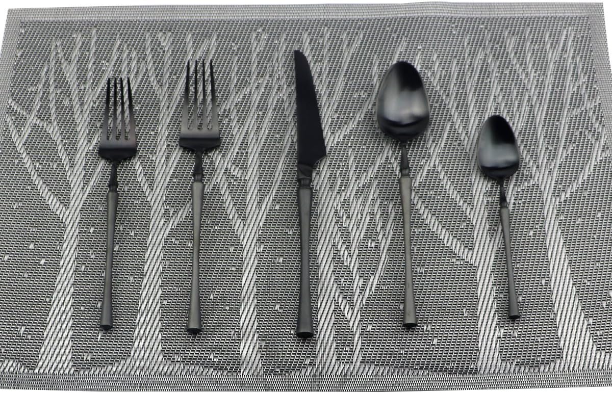 JASHII 20 Piece Matte Black Flatware Set - Dishwasher safe, Black 18/10 Stainless Steel Cutlery Set Service for 4 With 4 Soup Spoons, 4 small Spoons, 4 Knifes, 4 Forks, 4 small Forks