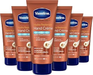 Vaseline Intensive Care Hydra Replenish Hand Crème for Dry Hands - Hyaluronic Acid, Vitamin B3, Cocoa Butter, 3.4oz 6-Pack