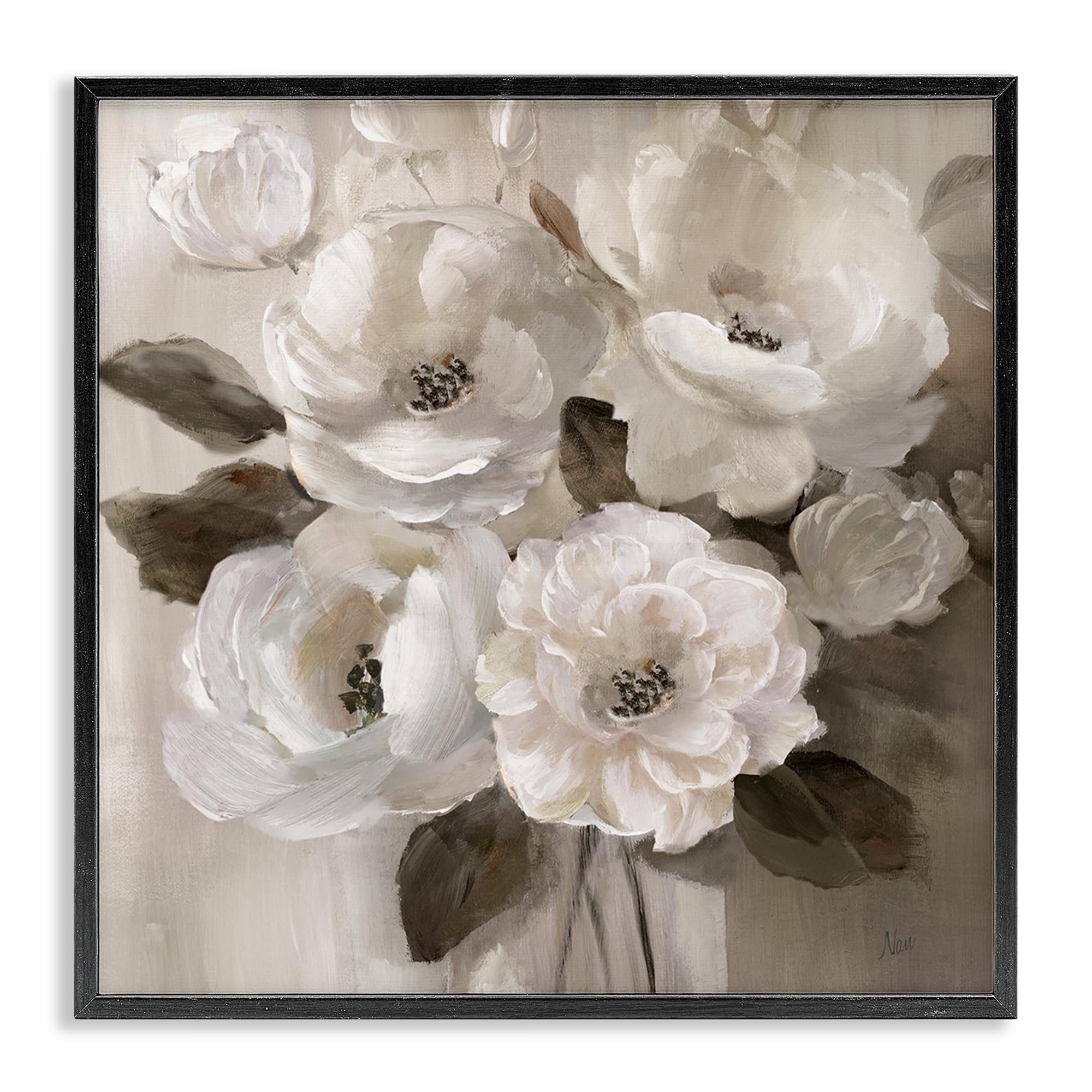 Ivory Flower Bushel Floral Still Life, 24 x 24 Inch Framed Giclée Print