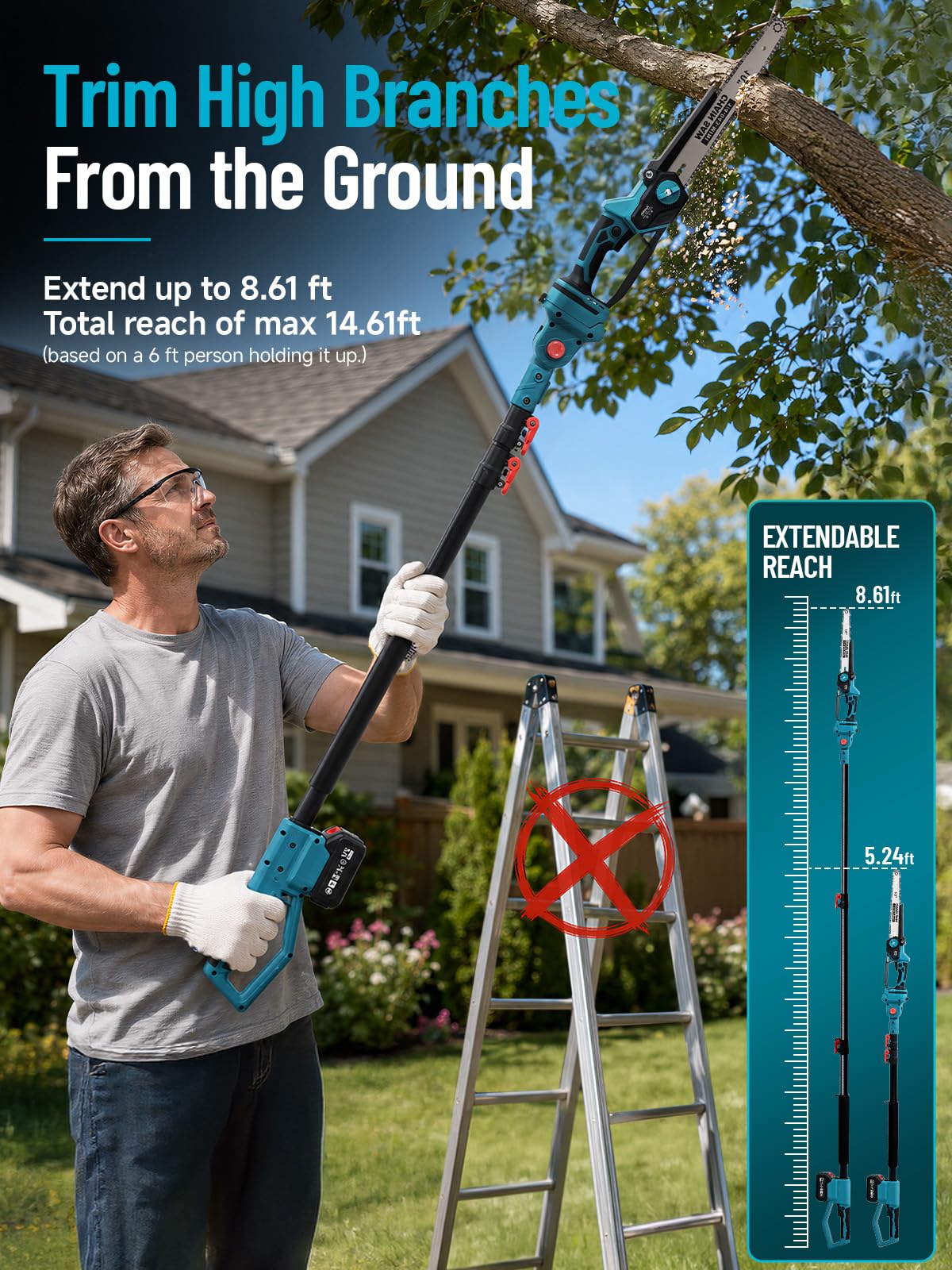 10'' Pole Saw - 2-in-1 Chainsaw for Tree Trimming -2