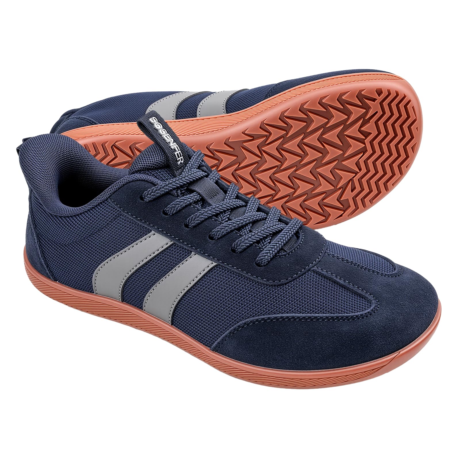 Sosenfer Barefoot Shoes Men - Wide Toe Box Minimalist Sneakers, Hands Free Slip On Zero Drop Cross Trainer, Premium Suede Leather, Non-Slip Lightweight Trail Running Walking Gym