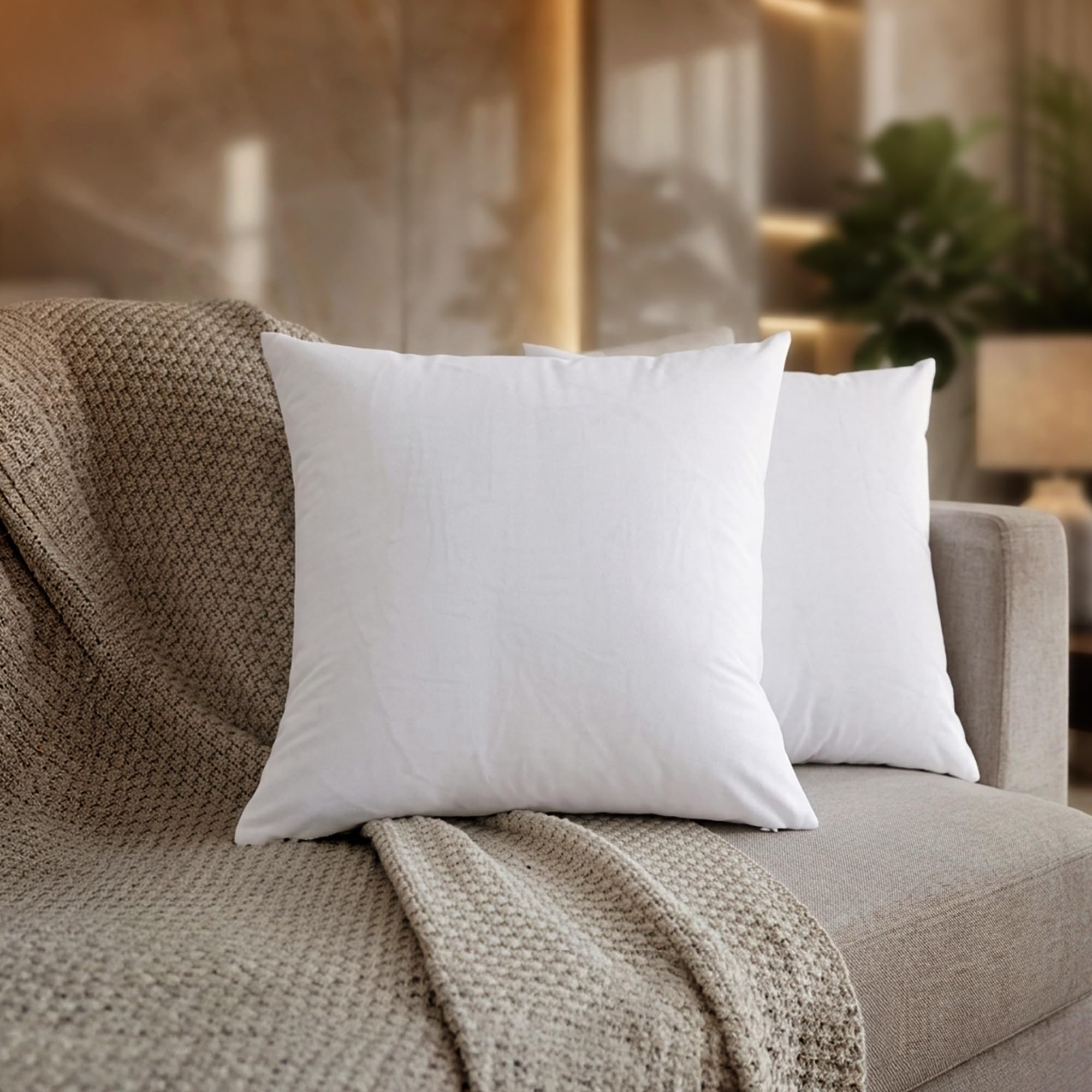 CareFoam Premium Microfiber Cushion Filler 16x16 Inch | Ultra Soft & Fluffy Square Pillow Insert | Hypoallergenic, Shape Retaining, Durable Cushion Pad for Sofa, Bed & Living Room (White, Pack of 2)-image-1