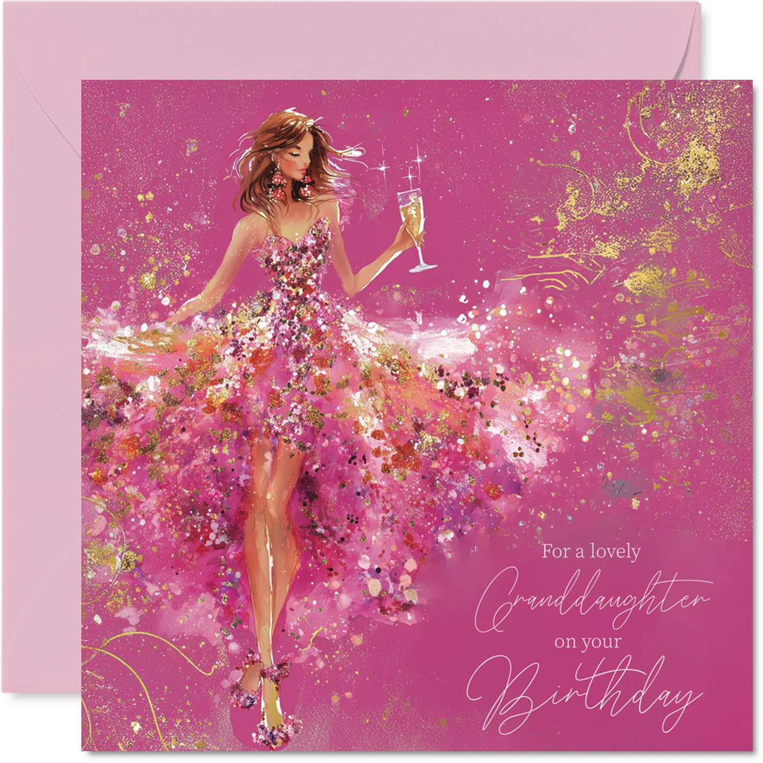 Gold Granddaughter Birthday Card - Golden Girl - Happy Birthday Card for Granddaughter from Grandad Grandma, 145mm Golden Girl Bday Greeting Cards