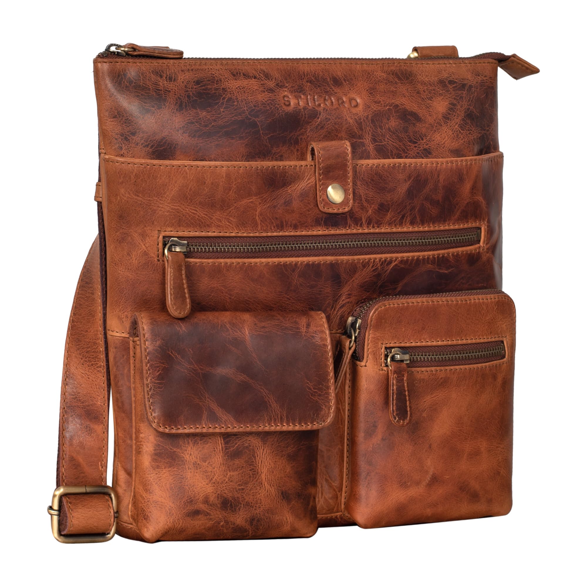 STILORD Jess Vintage Bandolera de Cuero para Hombres y Mujeres Bolso de Ocio Bolsa de Hombro con hombrera para DIN A5 y iPad de 10,1 Pulgadas Color:Negro