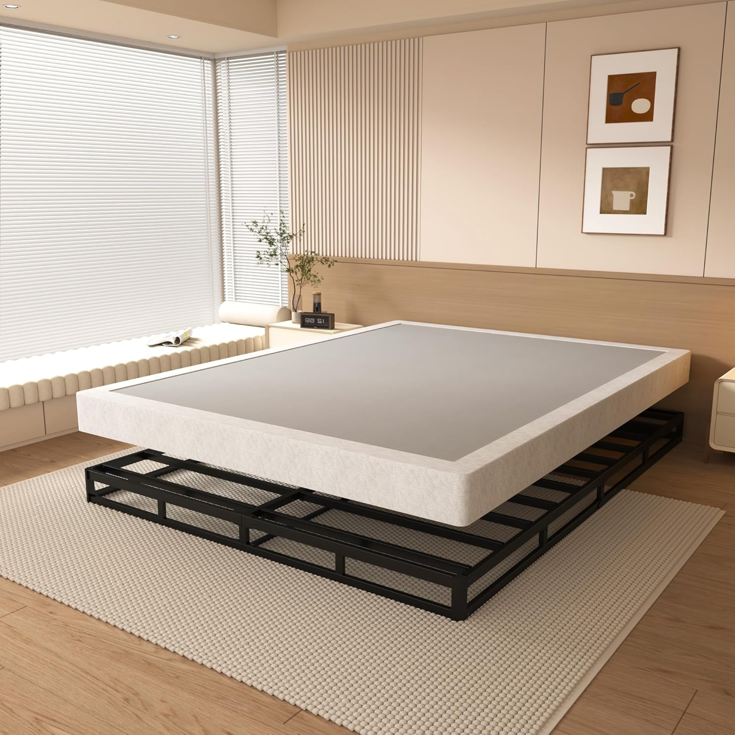 4 Inch Full Size Box Spring Bed Base, Heavy Duty Metal Box Spring Full Mattress Foundation with Fabric Cover, Noise-Free, Non Slip, Easy Assembly