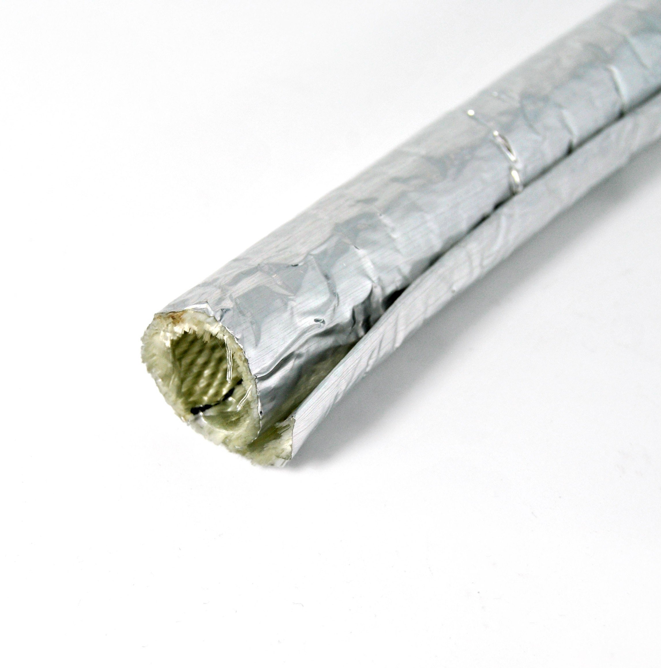 Retrofit Aluminium Fiberglass Heat Reflective Sleeving with Adhesive Strip 16mm (1 mtr)