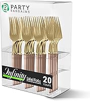 Vista 253 de Party Bargains Disposable Plastic Black Gold Cutlery Set, Infinity Modern Design Utensils, 40 Pack: 16 Forks, 8 Knives, 16 Spoons