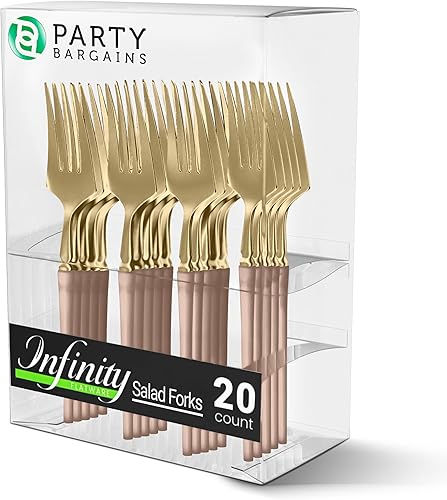 Miniatura 253 de Party Bargains Disposable Plastic Black Gold Cutlery Set, Infinity Modern Design Utensils, 40 Pack: 16 Forks, 8 Knives, 16 Spoons