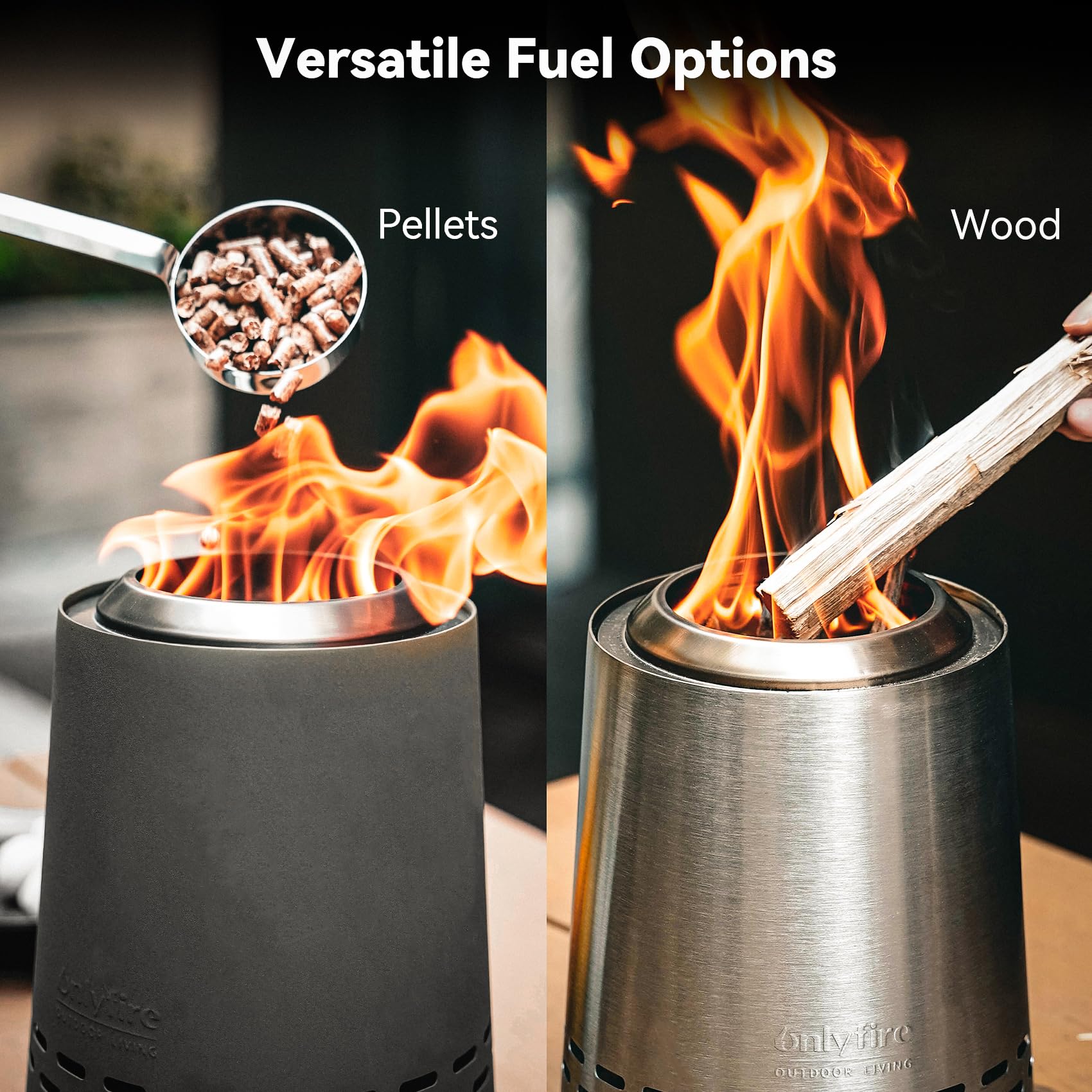 Onlyfire Braciere Senza Fumo da Tavolo, Focolare Portatile con Staffa per Vaso e Borsa da Trasporto, Bruciatura a Legna e a Pellet, per Campeggio all'aperto Tailgating Patio, Acciaio Inox, Nero