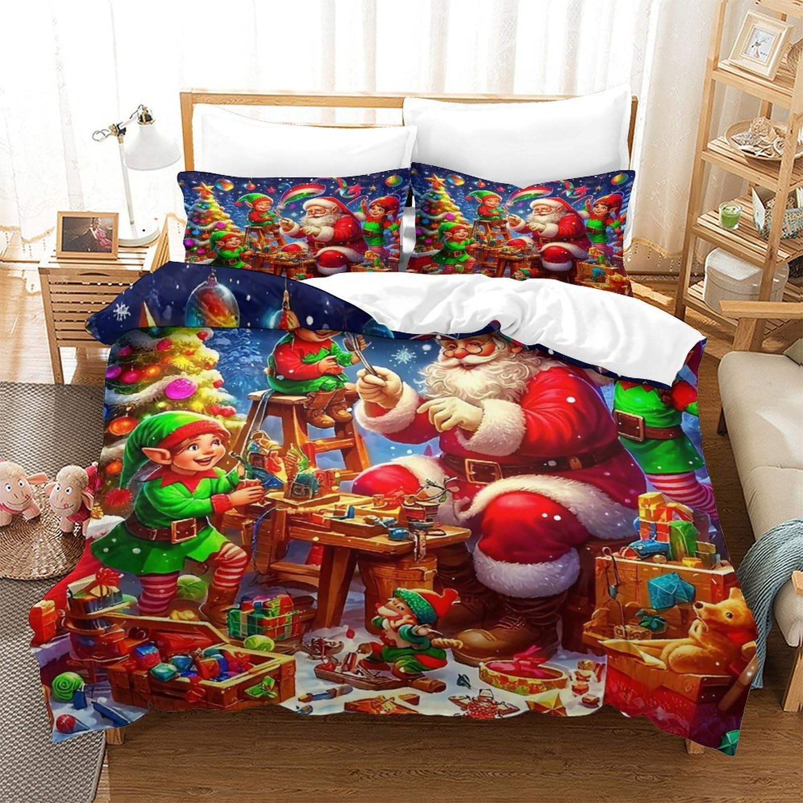 Ensemble de lit Noël 3D pour chambre d'enfant et adulte avec taies d'oreillers