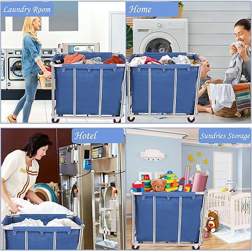Miniatura 6 de 12 Bushels - Carrito de lavandería para comercialhogar, cesta de lavandería grande de acero inoxidable con ruedas, para hotel, escuela, lavandería,
