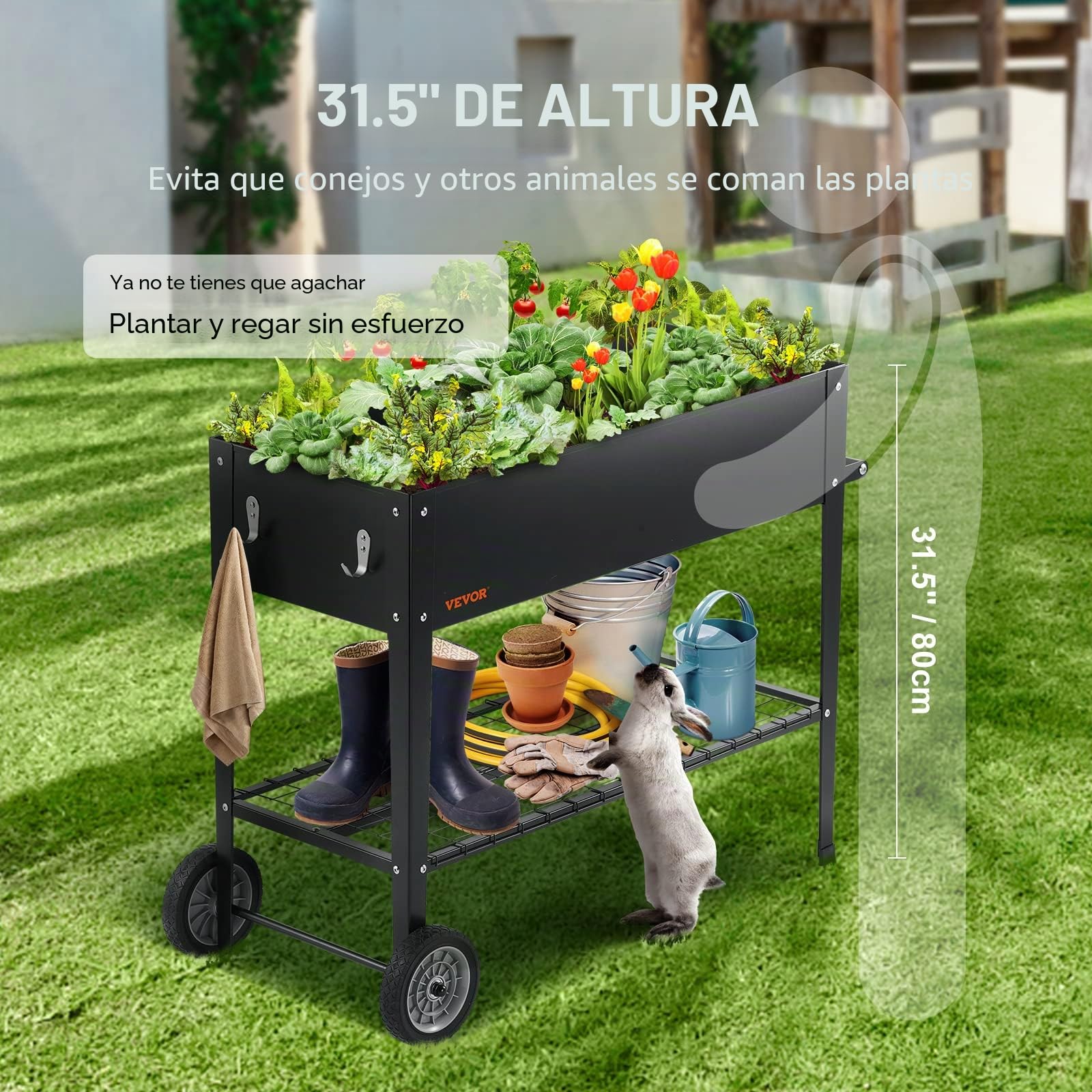 VEVOR Cama elevada de jardín, 42.5 x 19.5 x 31.5 pulgadas, caja elevada de metal galvanizado, cajas elevadas para plantar al aire libre con patas, para cultivar flores/verduras/hierbas en patio, jardí