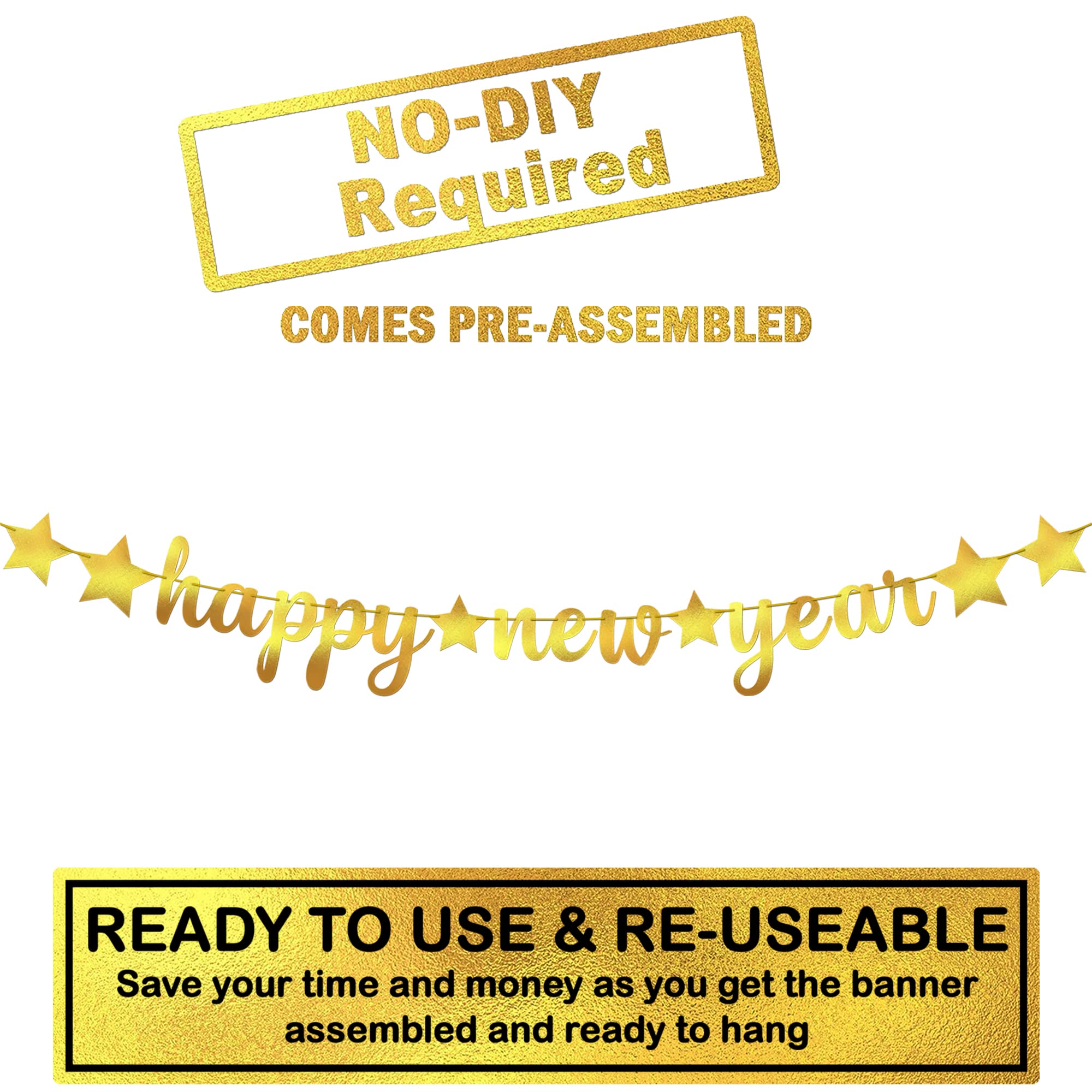 Snapklik.com : Shiny Gold Happy New Year Banner - 10 Feet, Pre - Strung ...