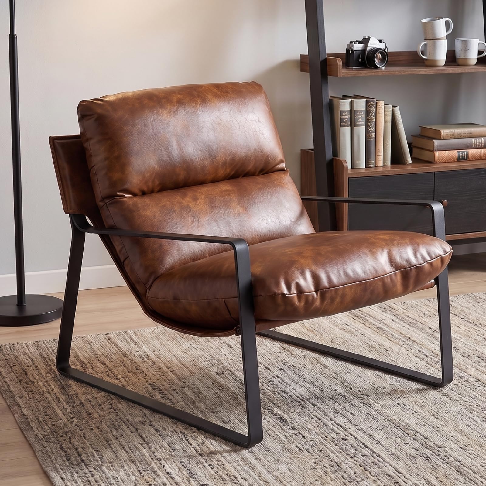 Ya-Home Fauteuil de Salon Moderne en Cuir PU, Marron